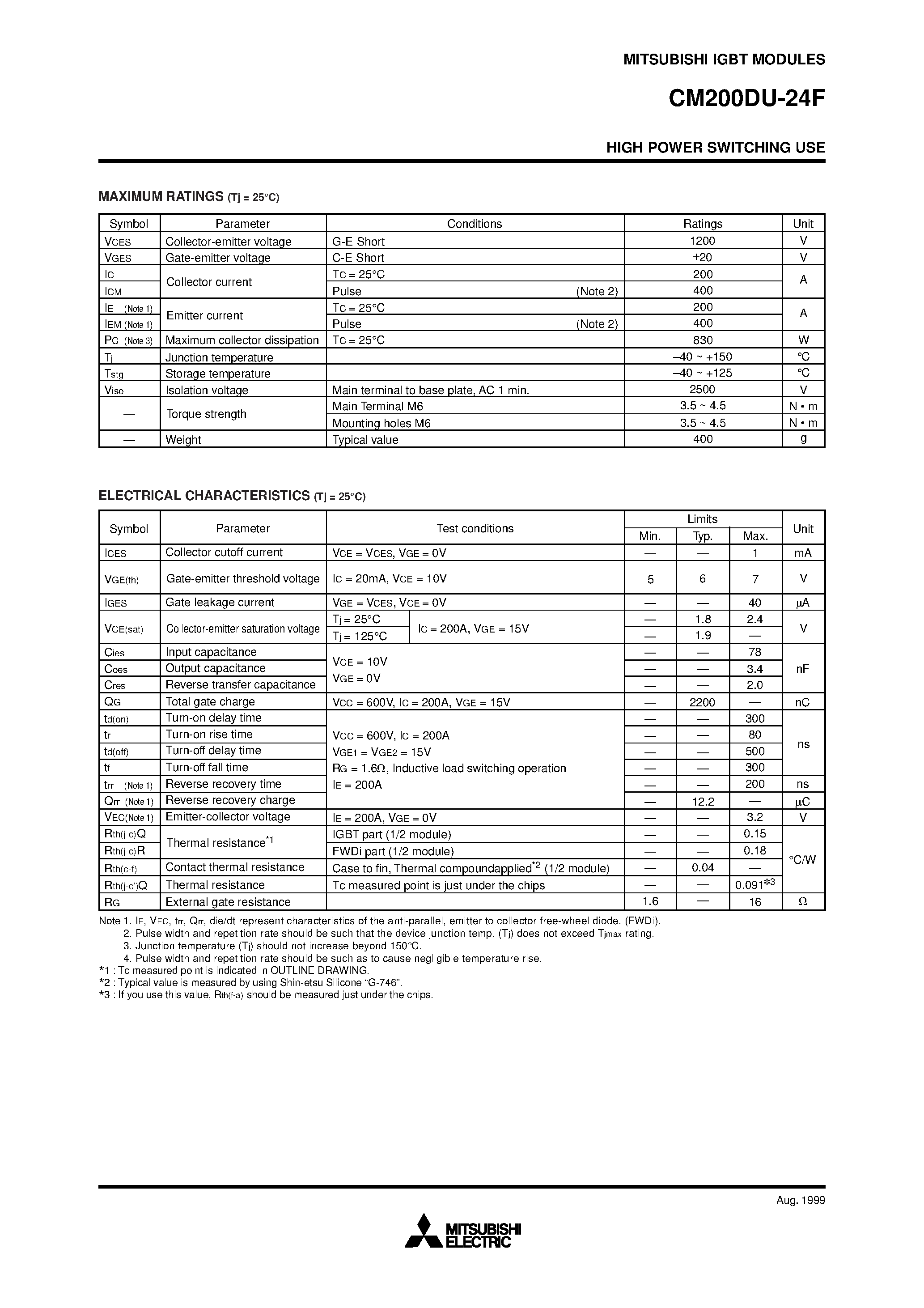 Даташит на микросхему CM200DU-24F страница 2 Даташит CM200DU-24F - HIGH POWER SWITCHING USE страница 2