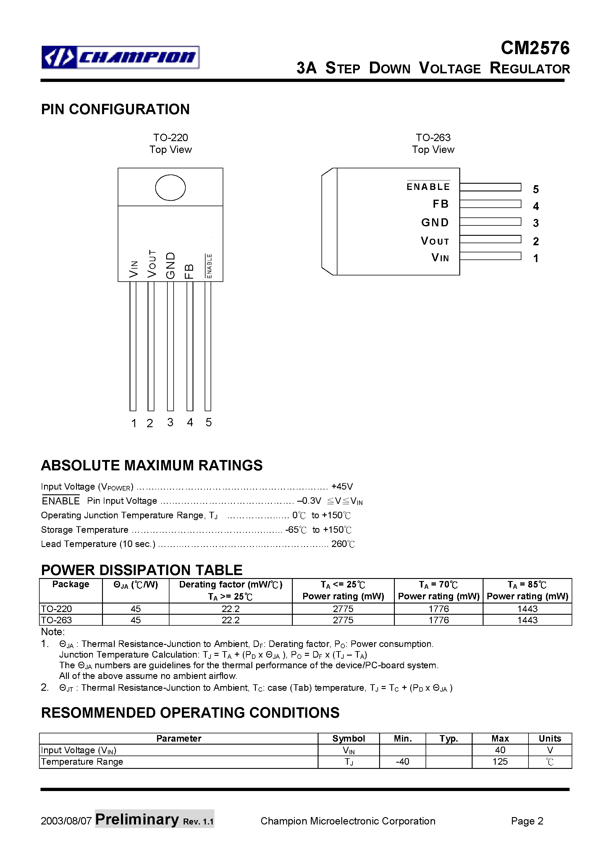 Даташит CM2576 - 3A STEP DOWN VOLTAGE REGULATOR страница 2