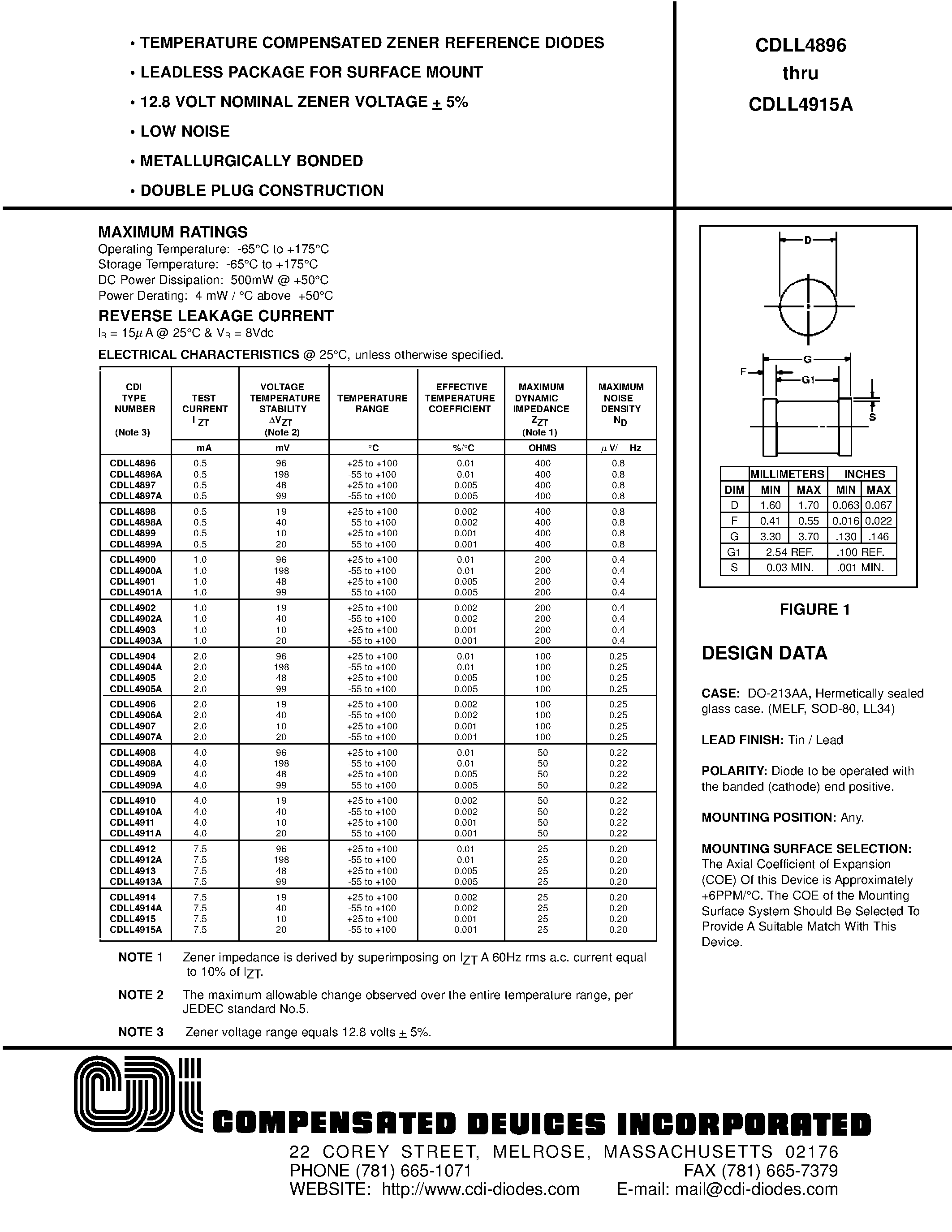 Даташит на микросхему CDLL4914 страница 1 Даташит CDLL4914 - TEMPERATURE COMPENSATED ZENER REFERENCE DIODES страница 1