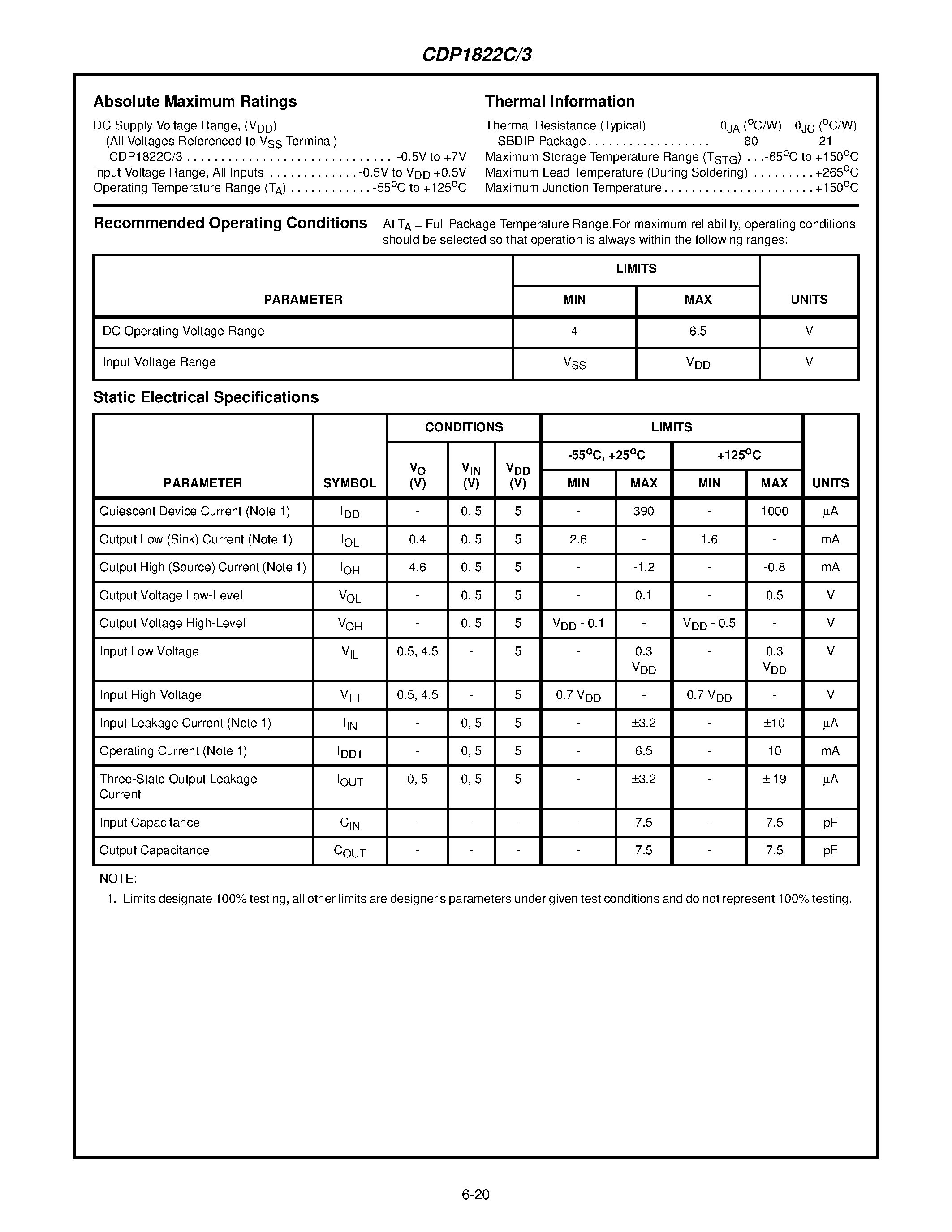 Datasheet CDP1822C3 - High-Reliability CMOS 256-Word x 4-Bit LSI Static RAM page 2