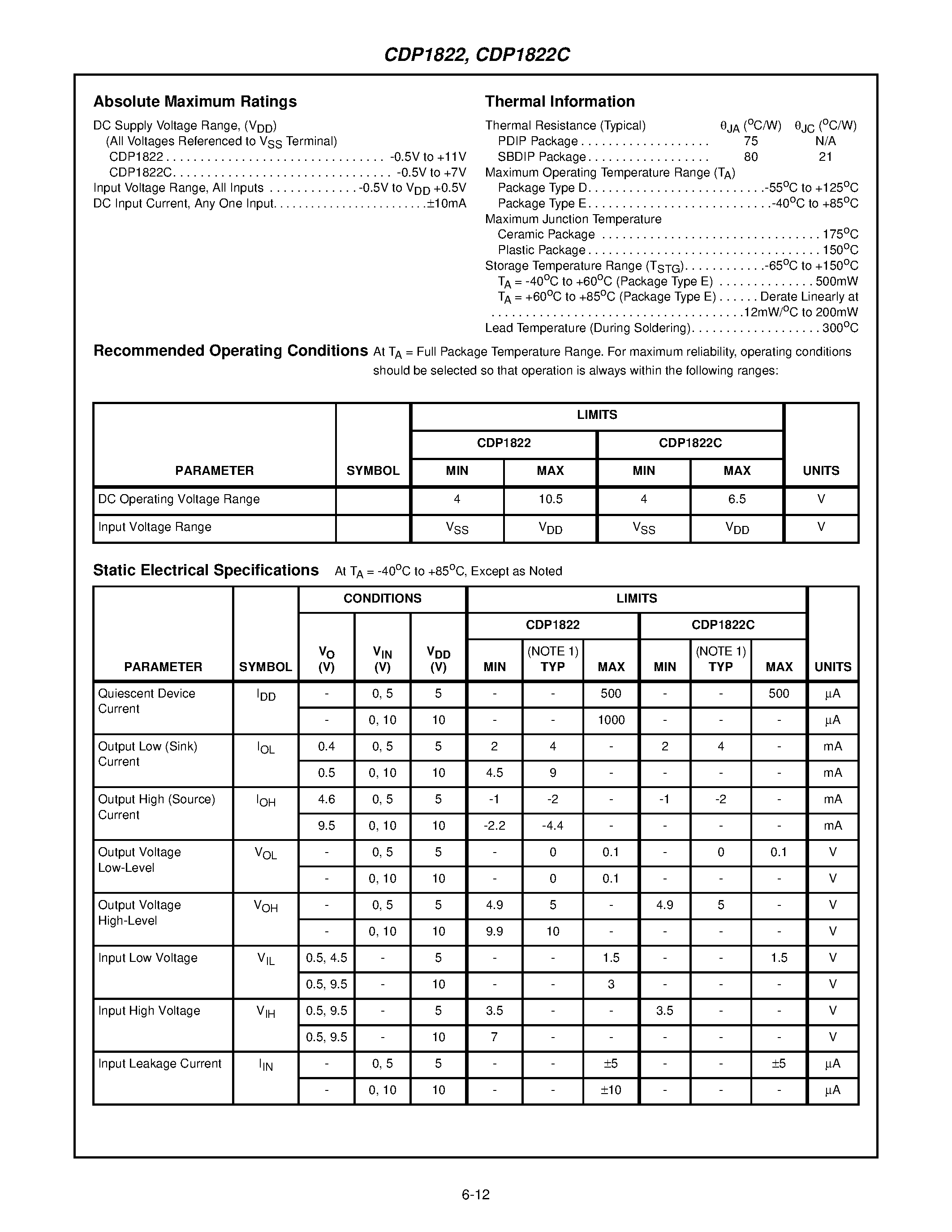 Datasheet CDP1822EX - 256-Word x 4-Bit LSI Static RAM page 2