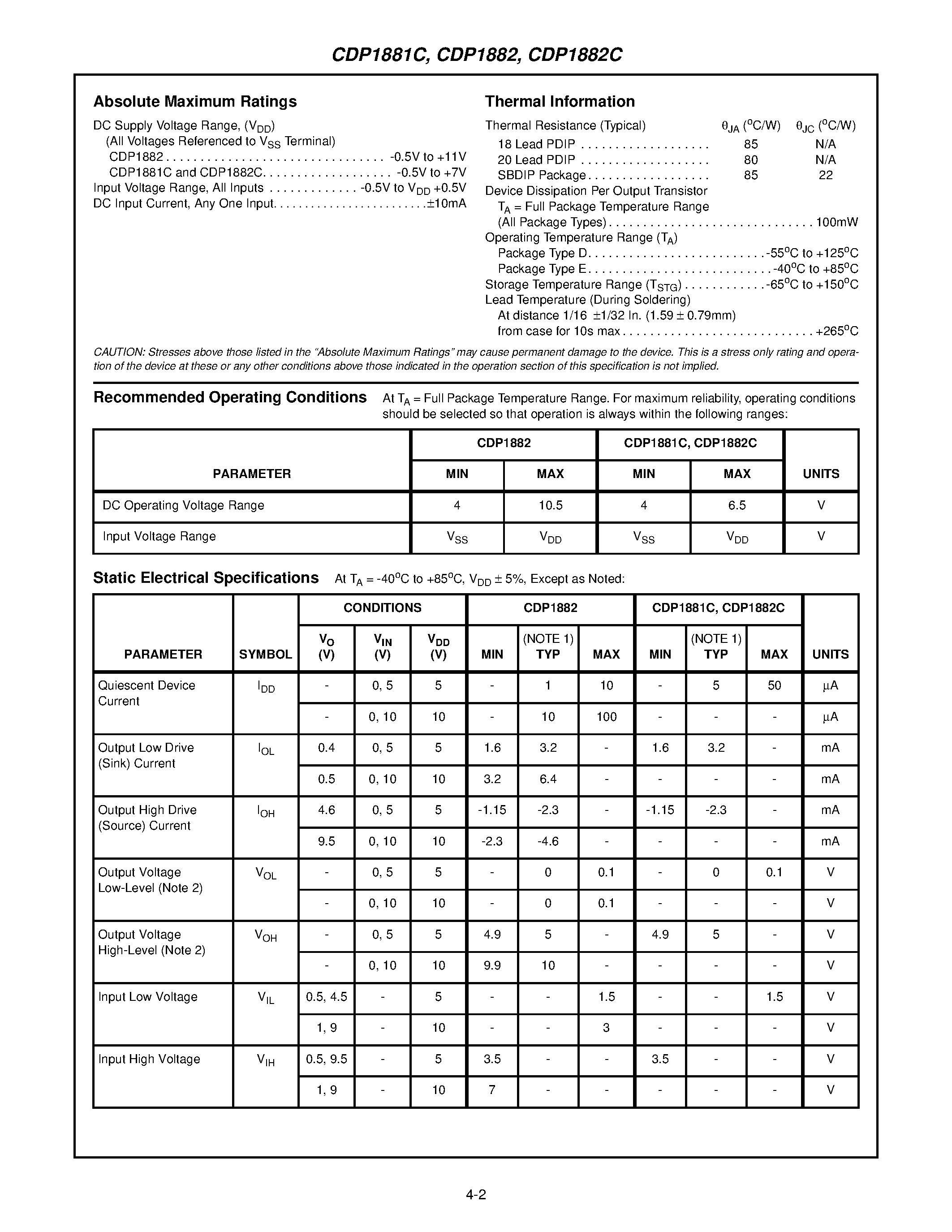 Datasheet CDP1882C - CMOS 6-Bit Latch and Decoder Memory Interfaces page 2