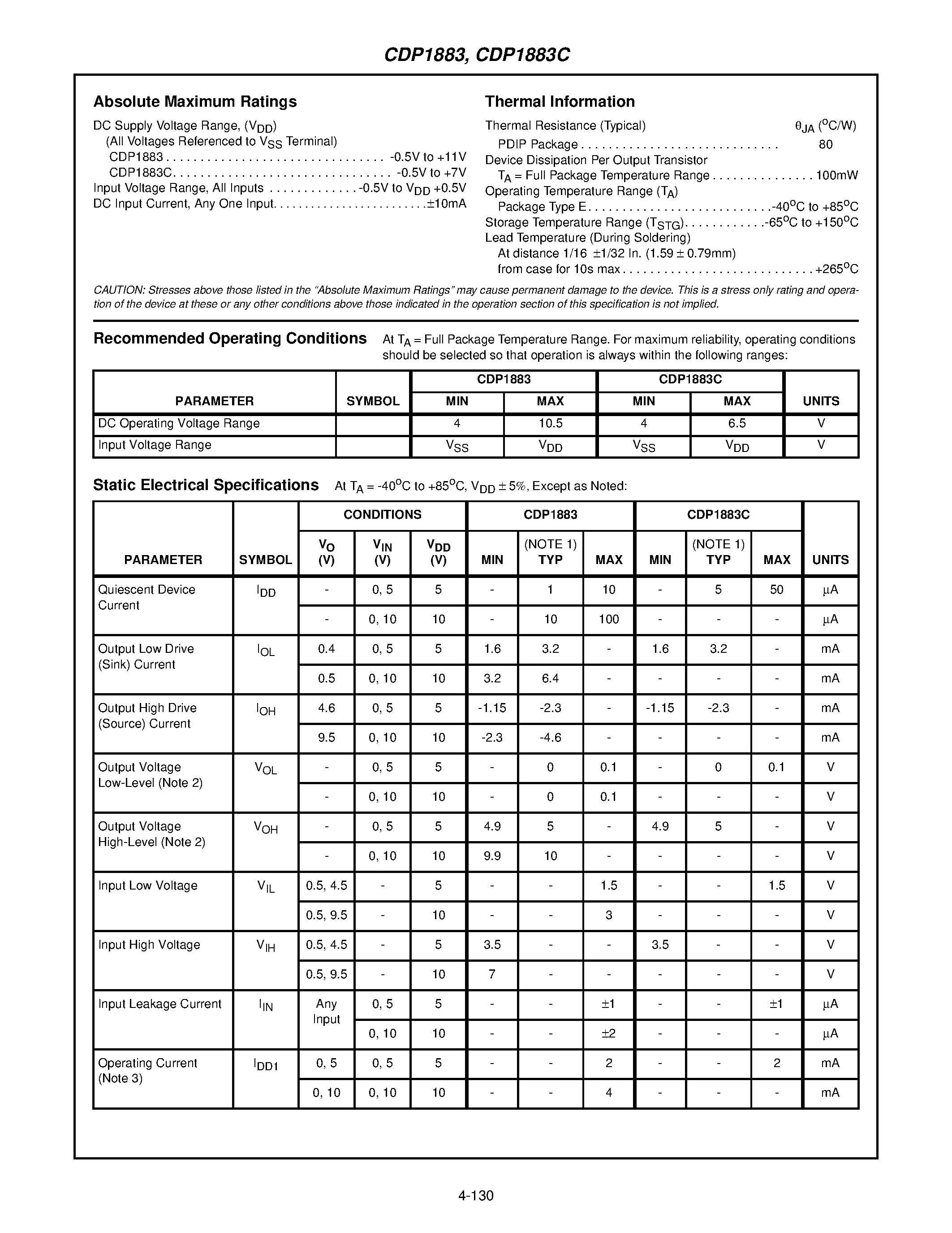 Datasheet CDP1883E - CMOS 7-Bit Latch and Decoder Memory Interfaces page 2