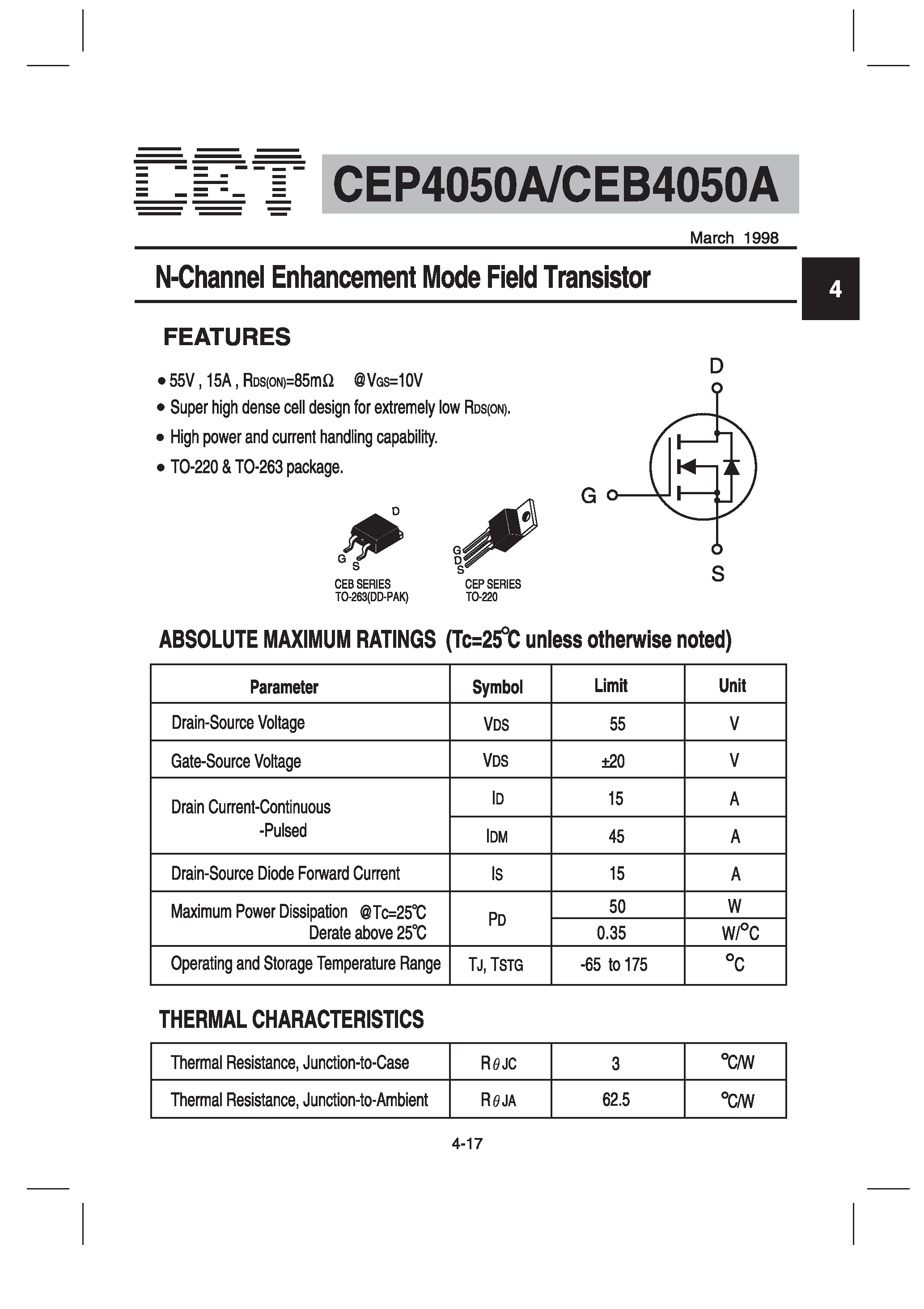 Datasheet CEB4050A - N-Channel Enhancement Mode Field Transistor page 1