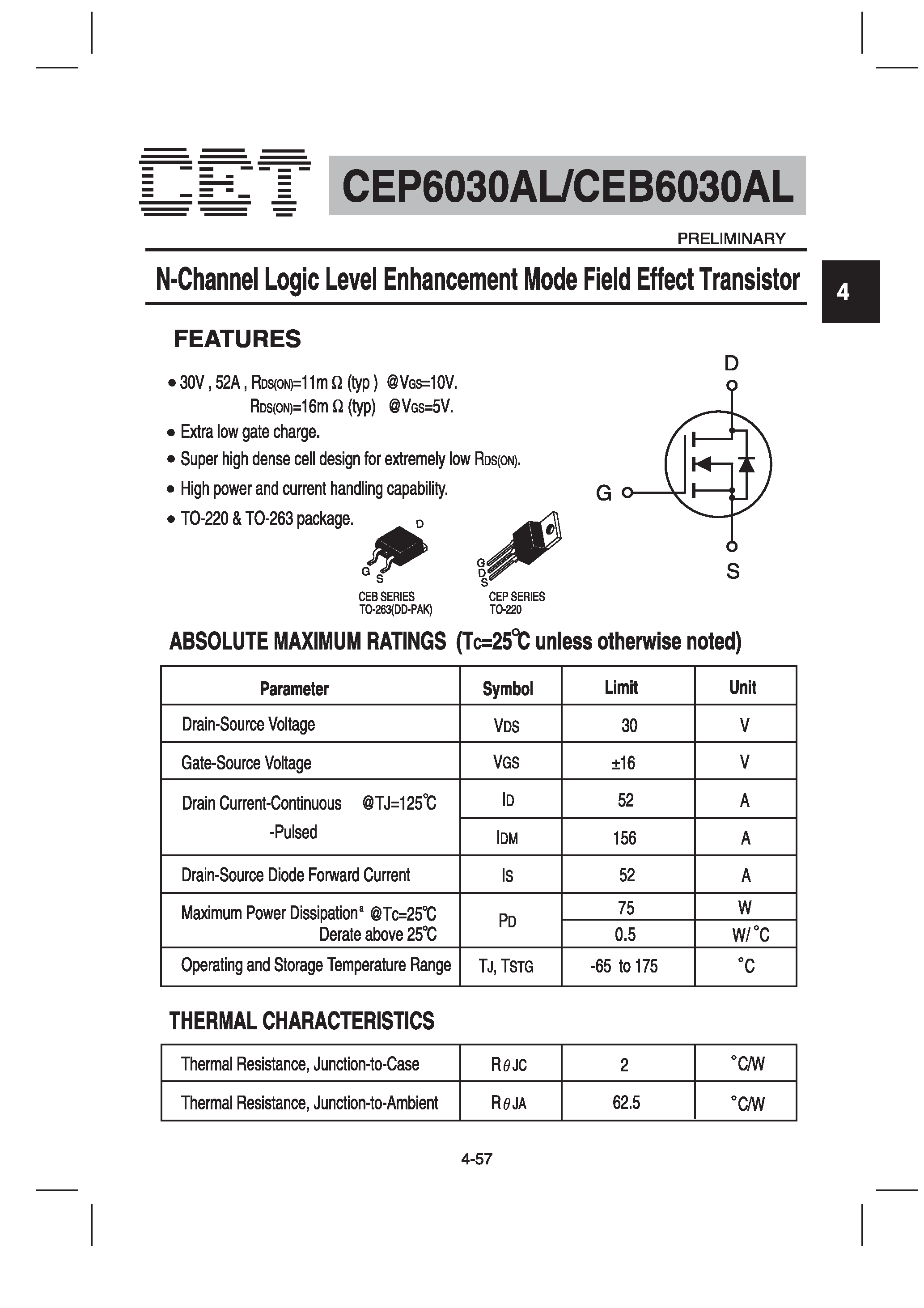 Datasheet CEB603 - N-Channel Logic Level Enhancement Mode Field Effect Transistor page 1