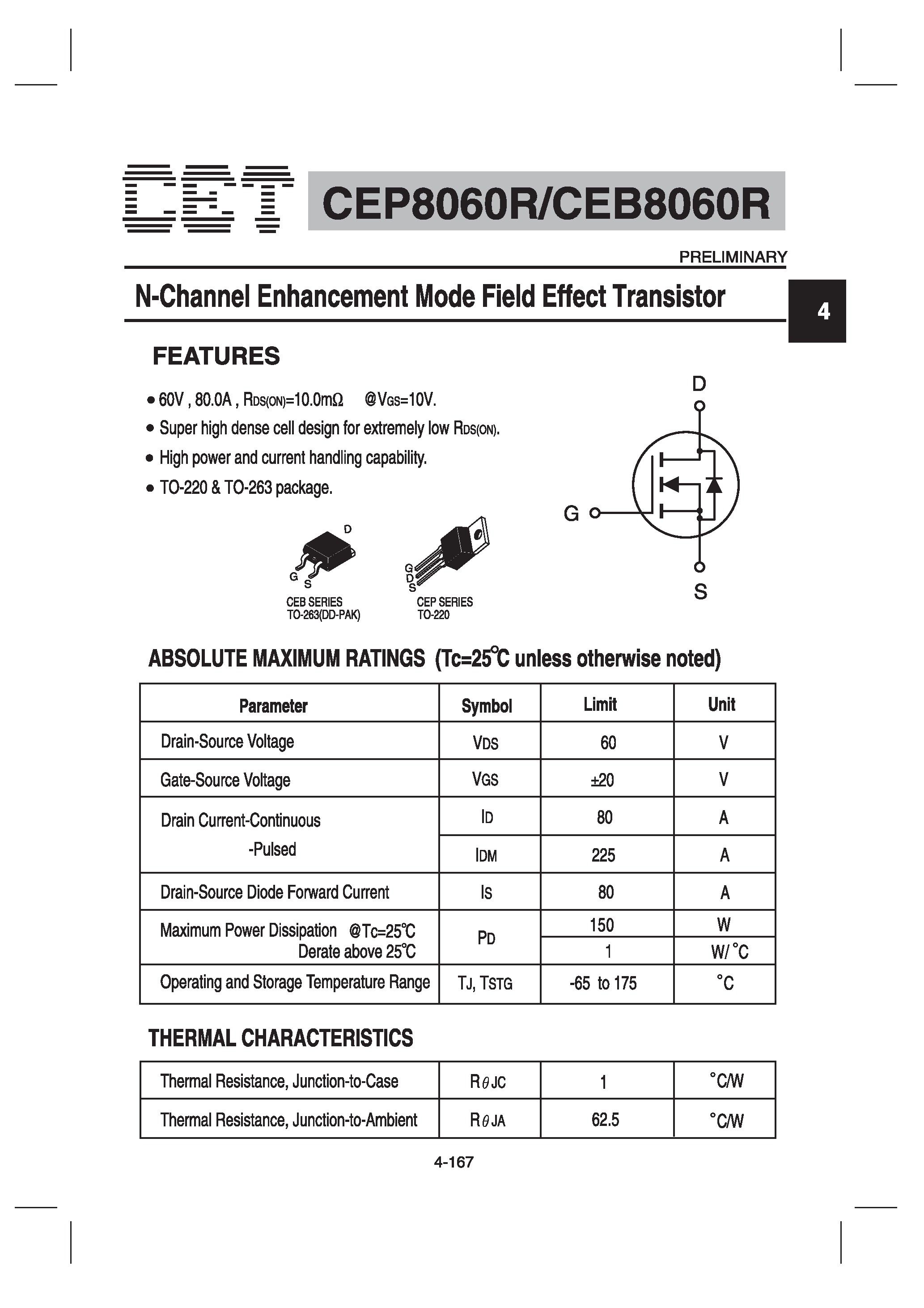 Datasheet CEB8060R - N-Channel Enhancement Mode Field Effect Transistor page 1