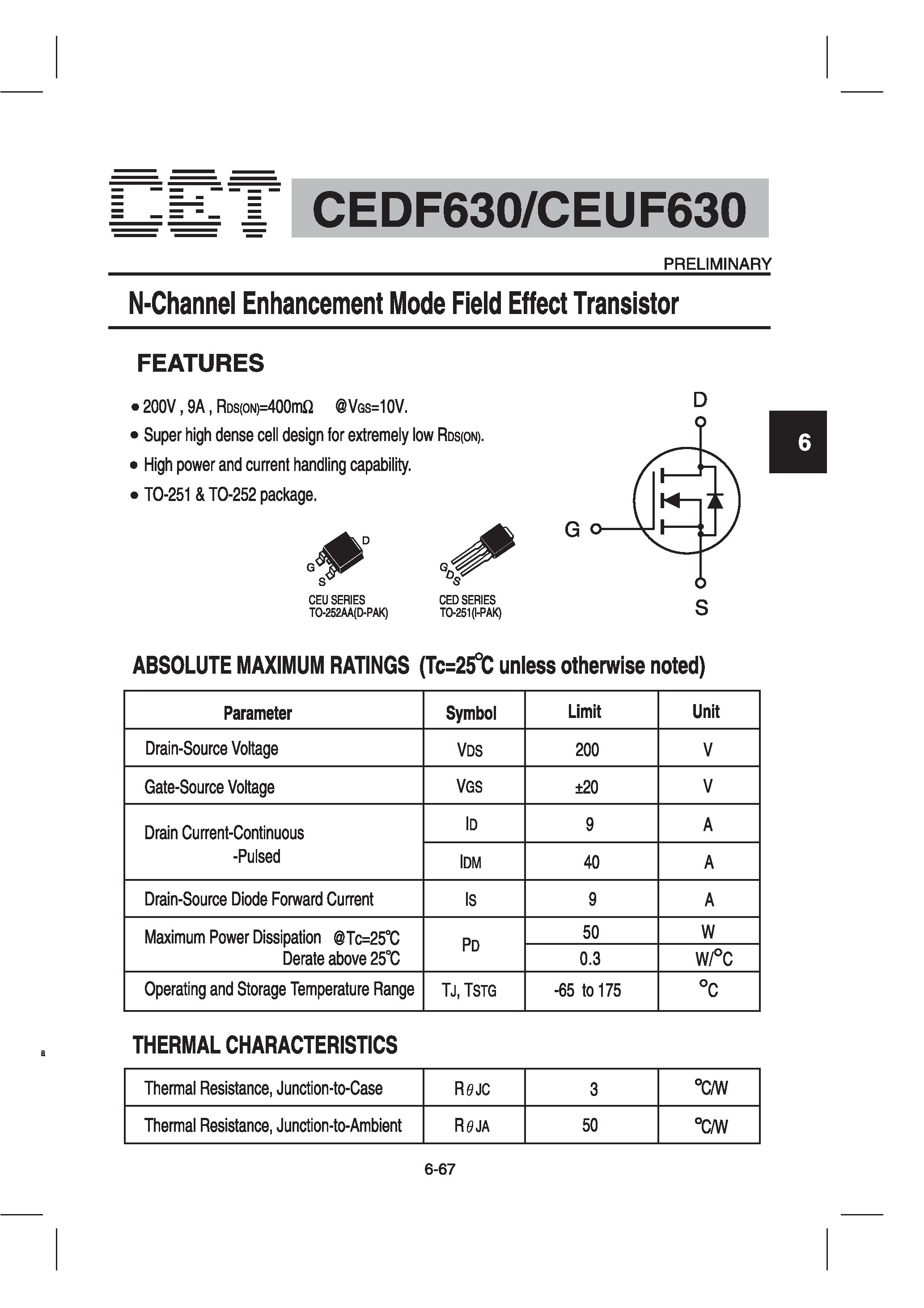 Datasheet CEDF630 - N-Channel Enhancement Mode Field Effect Transistor page 1