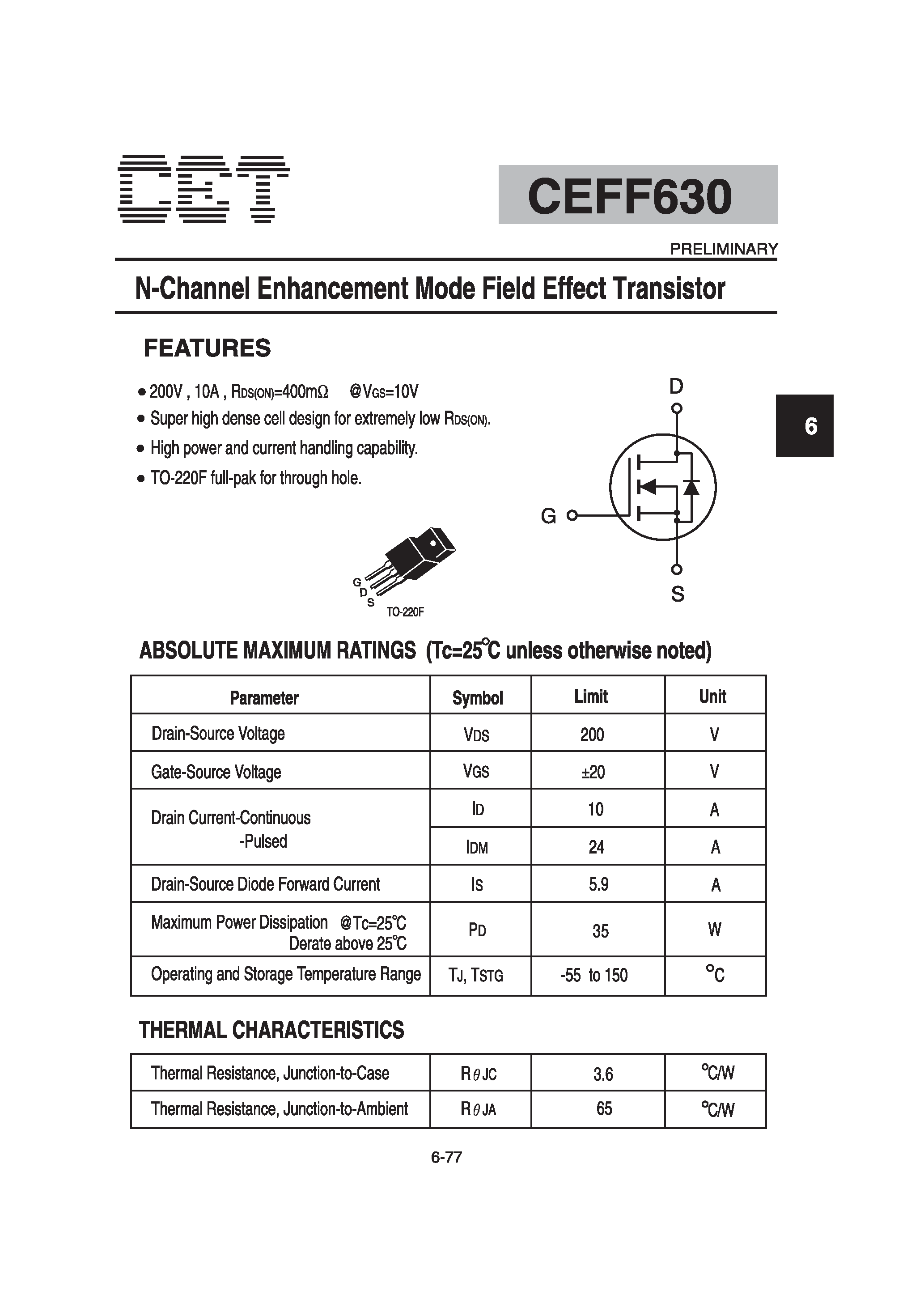 Datasheet CEFF630 - N-Channel Enhancement Mode Field Effect Transistor page 1