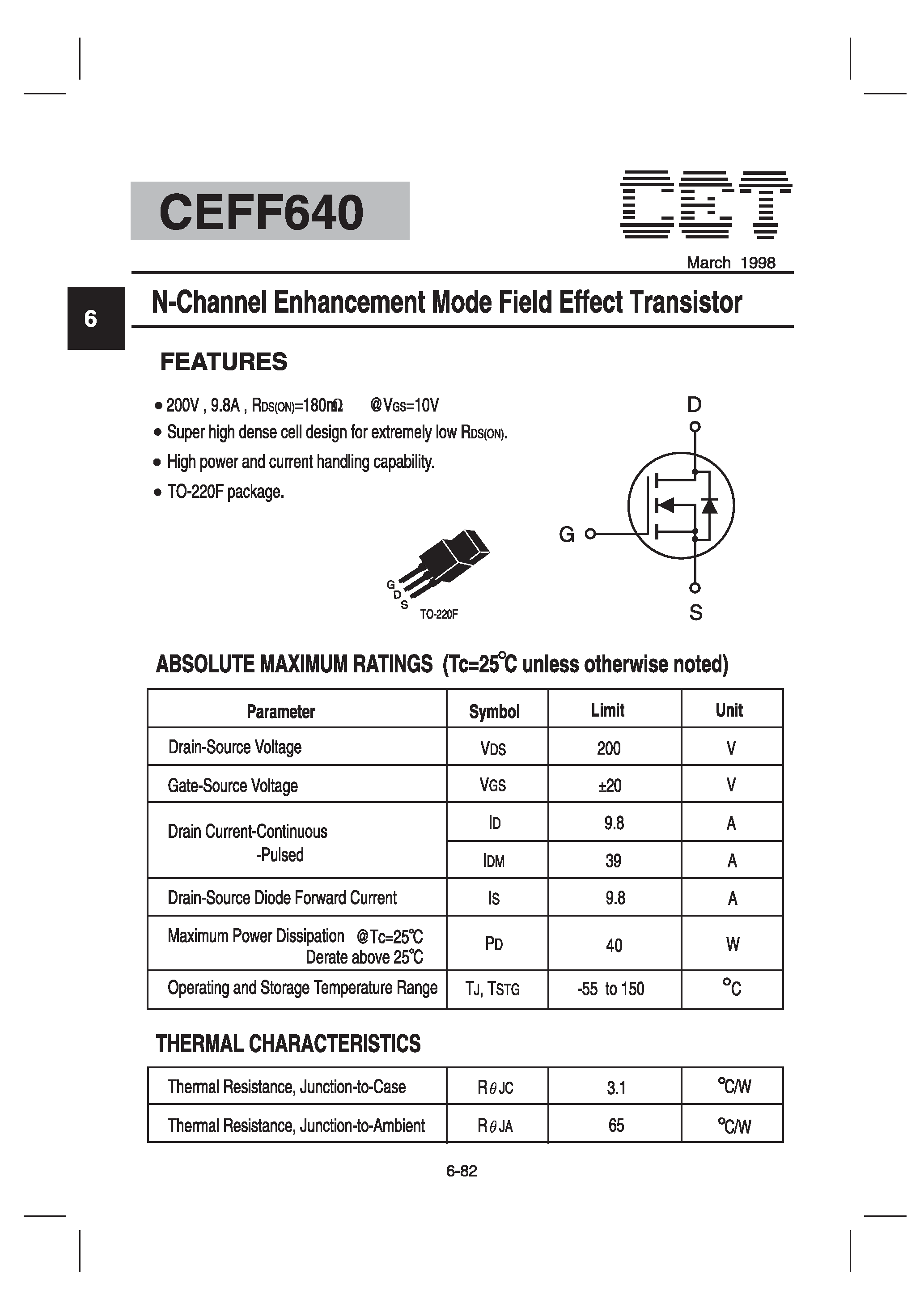 Datasheet CEFF640 - N-Channel Enhancement Mode Field Effect Transistor page 1
