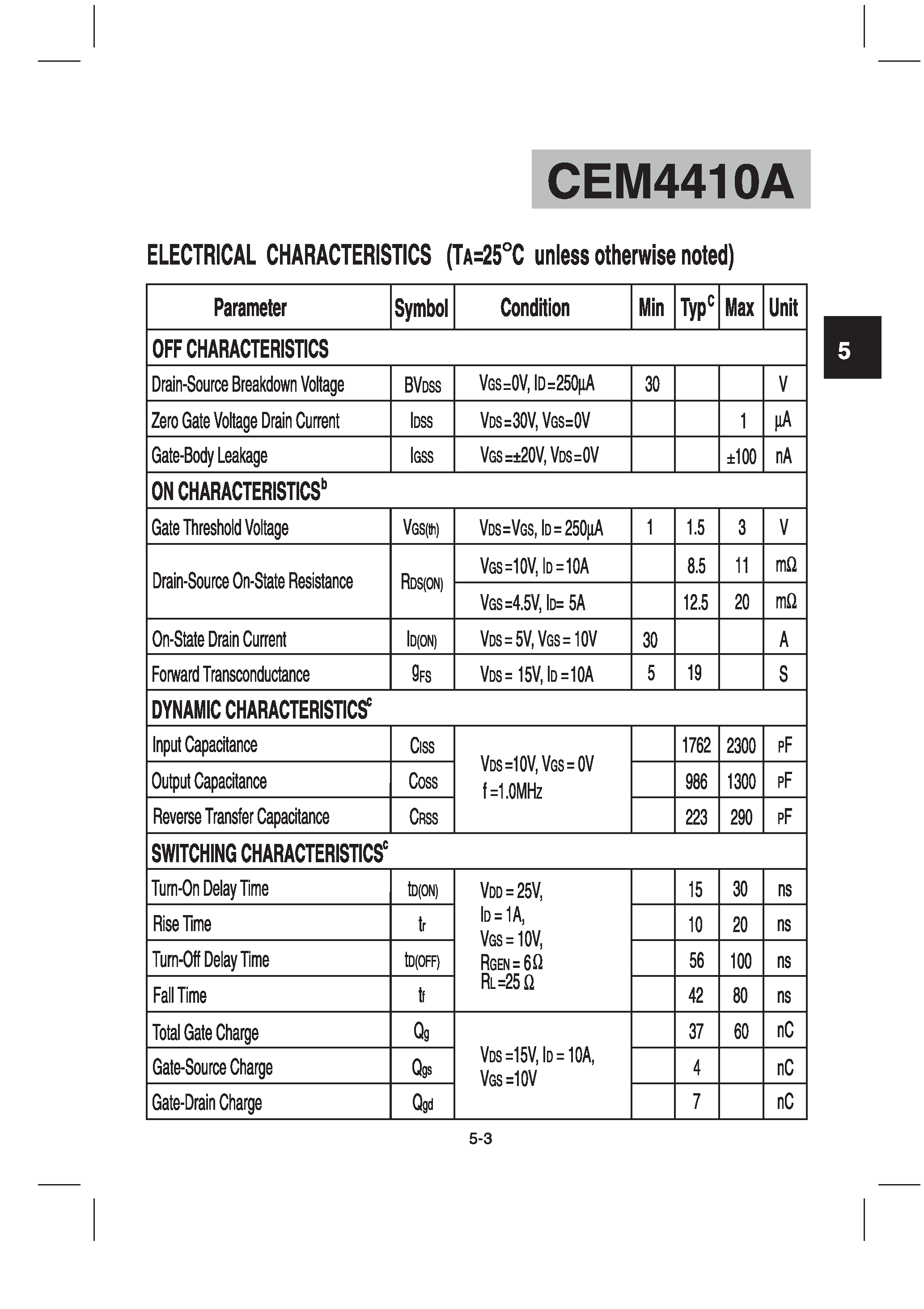 Datasheet CEM4410A - N-Channel Enhancement Mode Field Effect Transistor page 2
