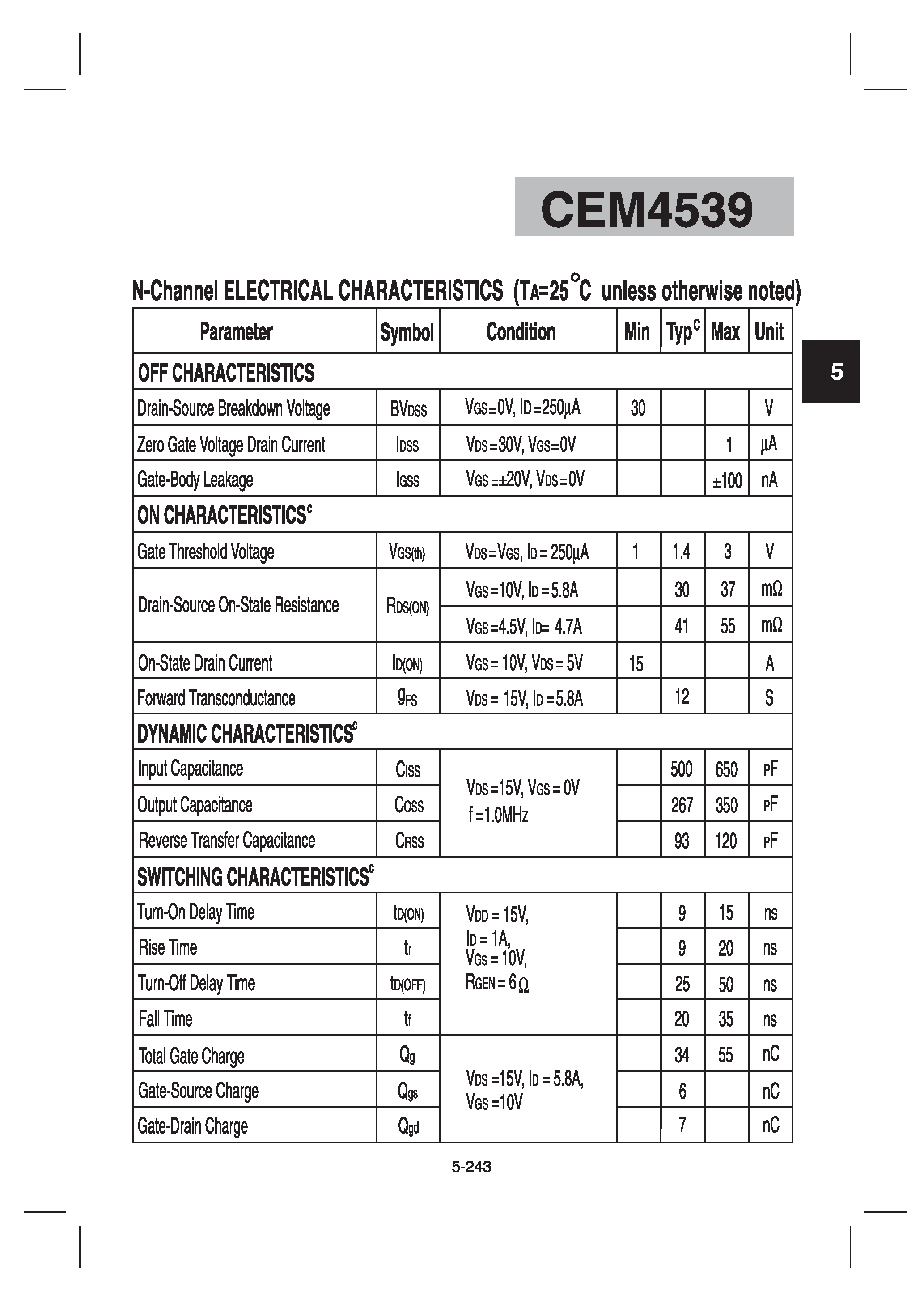 Datasheet CEM4539 - Dual Enhancement Mode Field Effect Transistor(N and P Channel) page 2