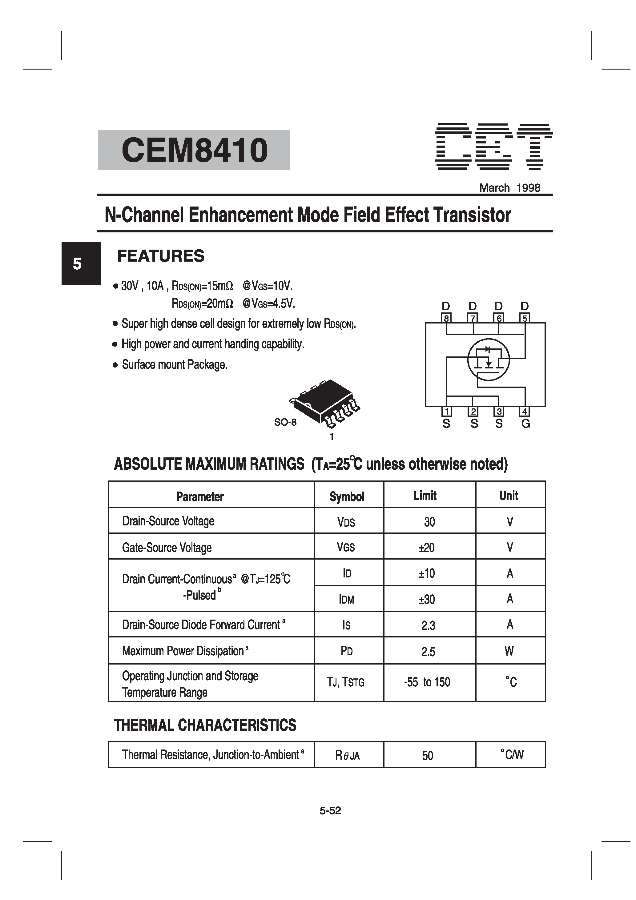 Datasheet CEM8410 - N-Channel Enhancement Mode Field Effect Transistor page 1