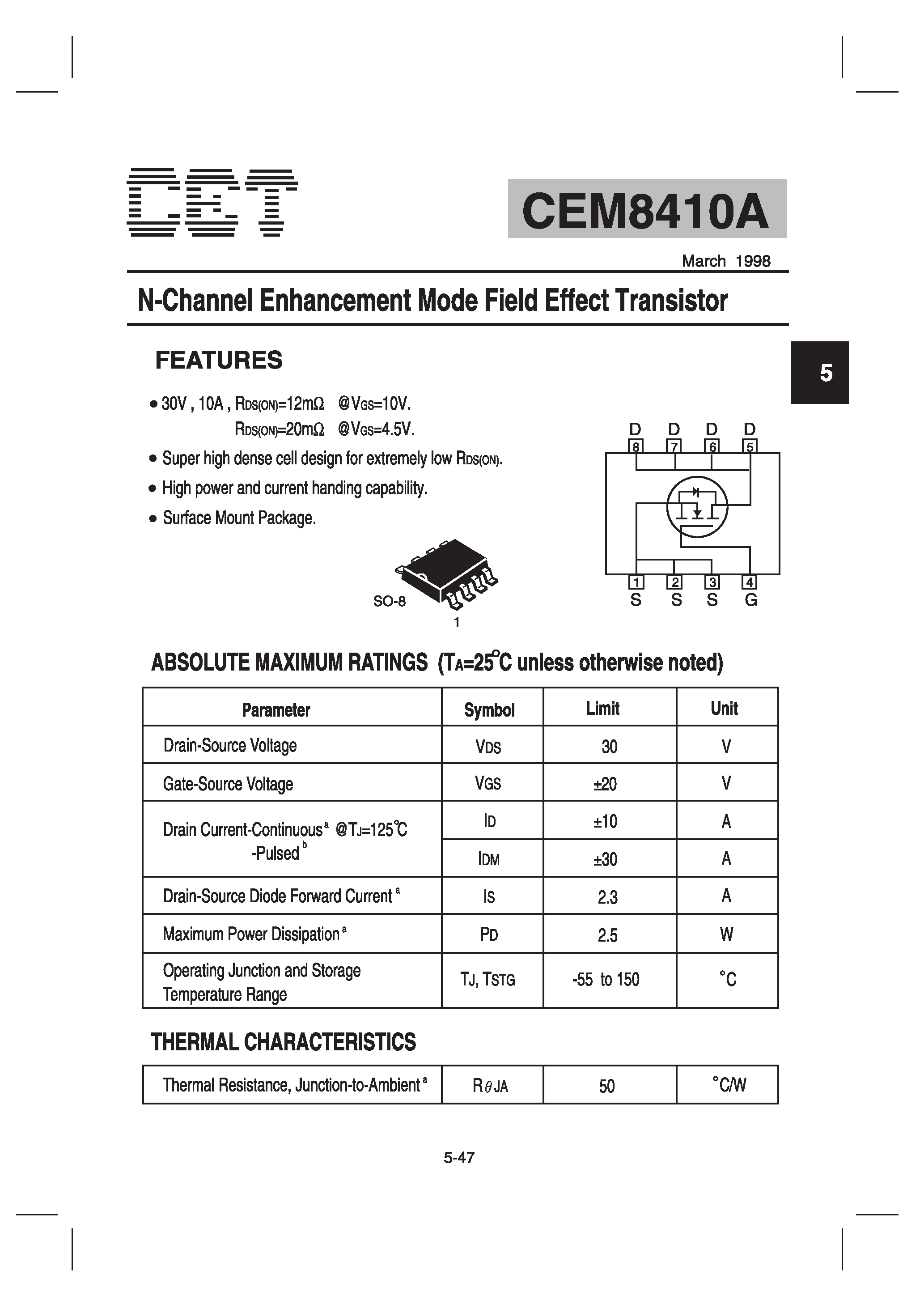 Datasheet CEM8410A - N-Channel Enhancement Mode Field Effect Transistor page 1