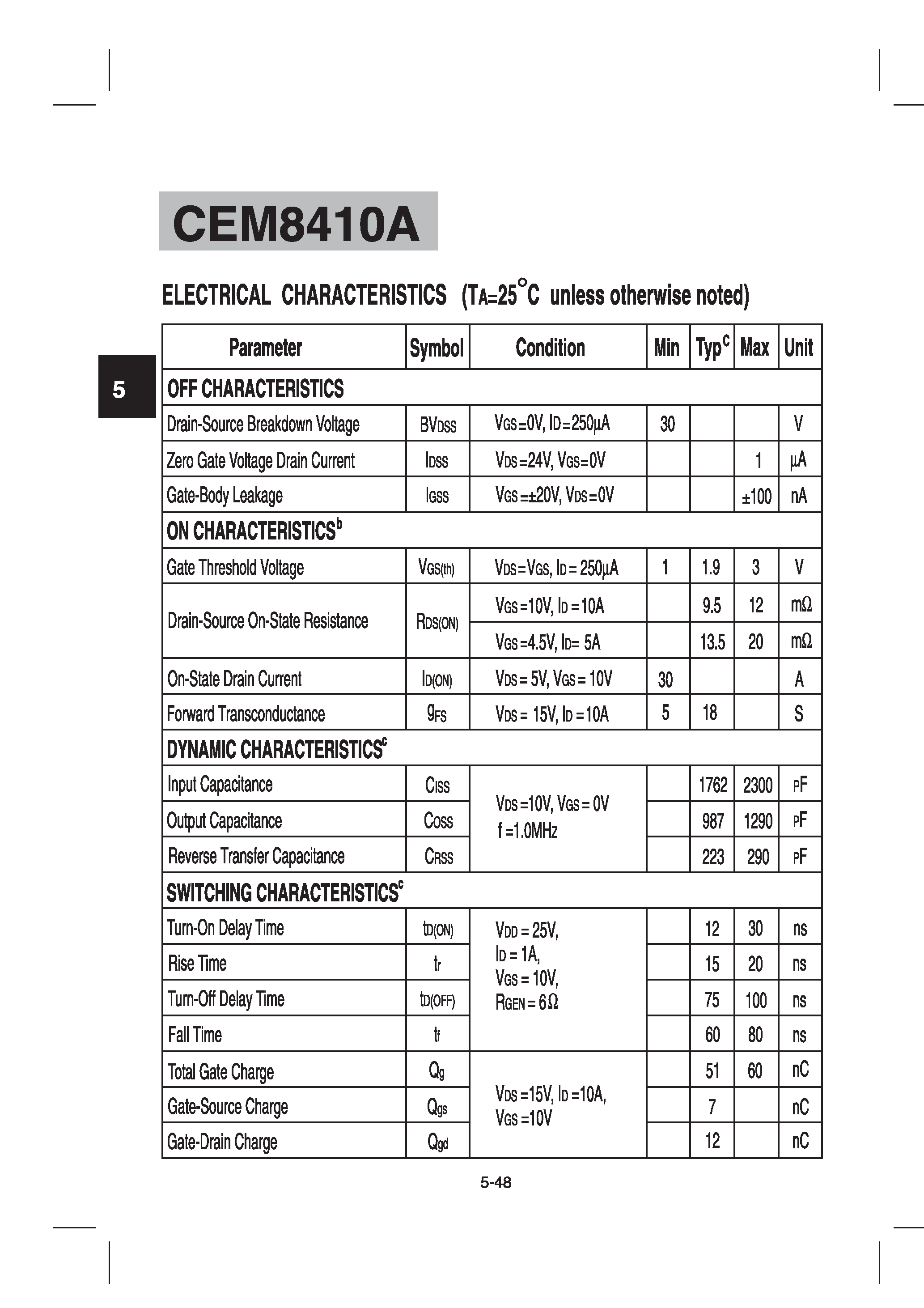 Datasheet CEM8410A - N-Channel Enhancement Mode Field Effect Transistor page 2
