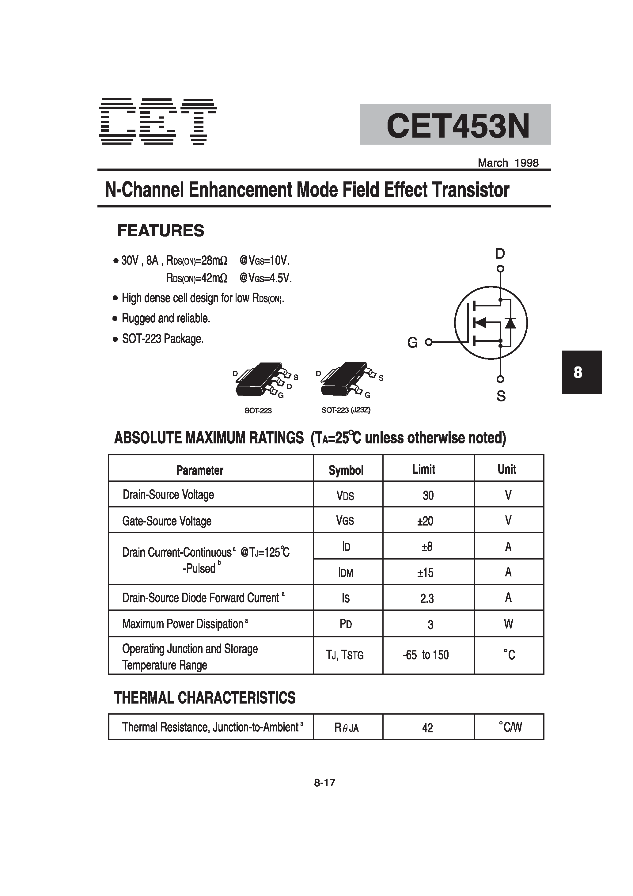 Datasheet CET453N - N-Channel Enhancement Mode Field Effect Transistor page 1