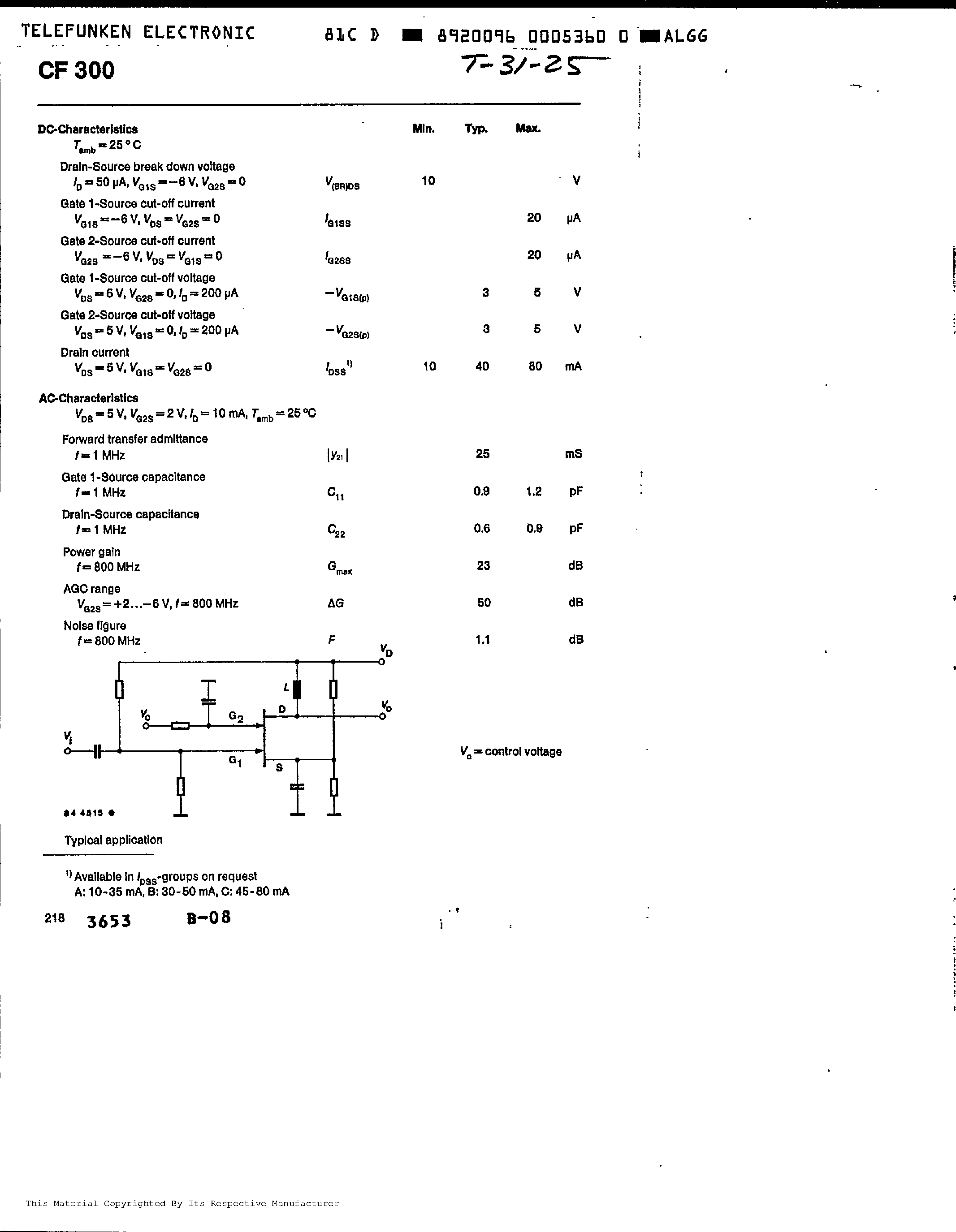 Datasheet CF300 - N- Channel-GaAs-MESFET-Tetrode Depletion Mode page 2