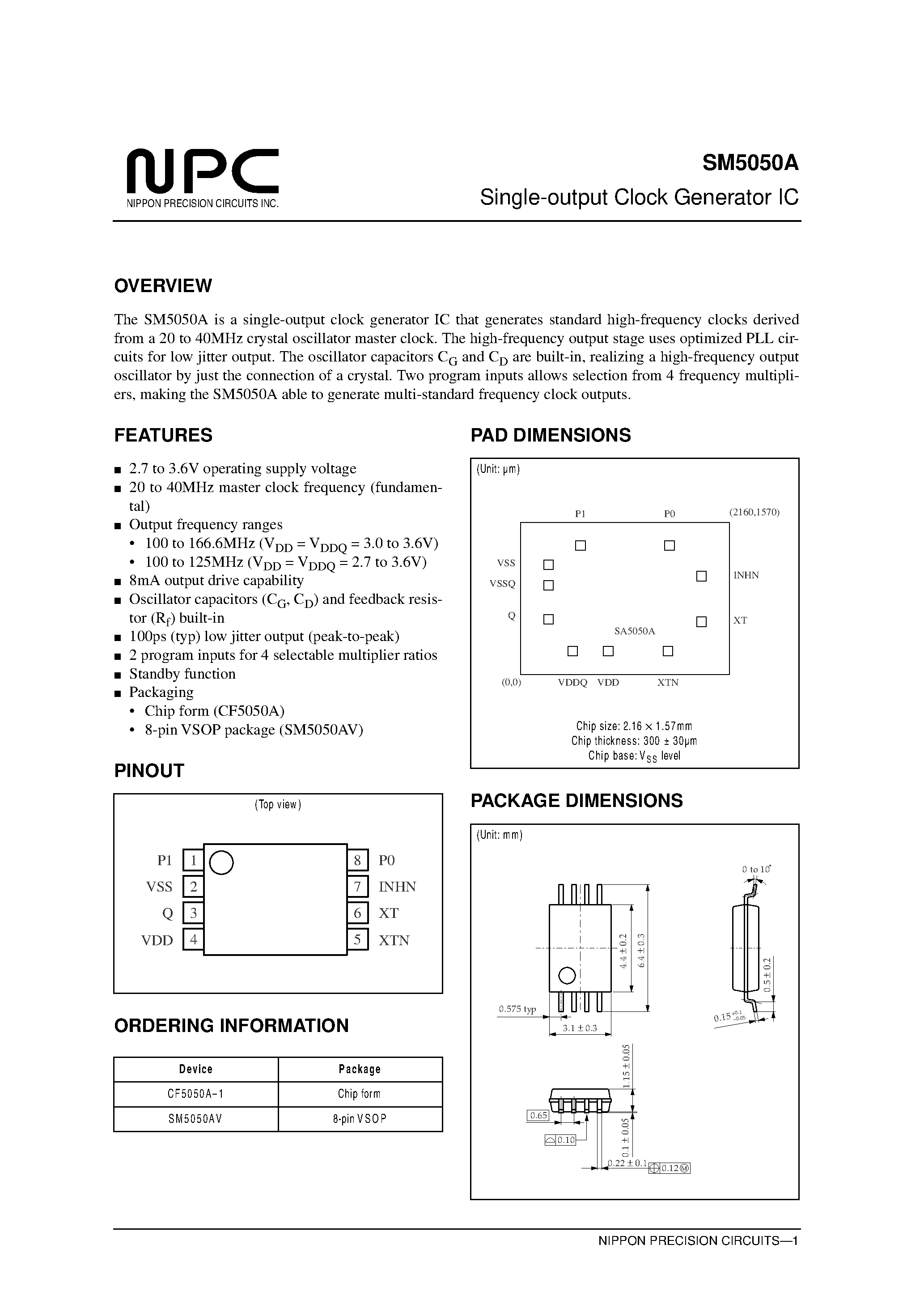 Даташит CF5050A-1 - Single-output Clock Generator IC страница 1