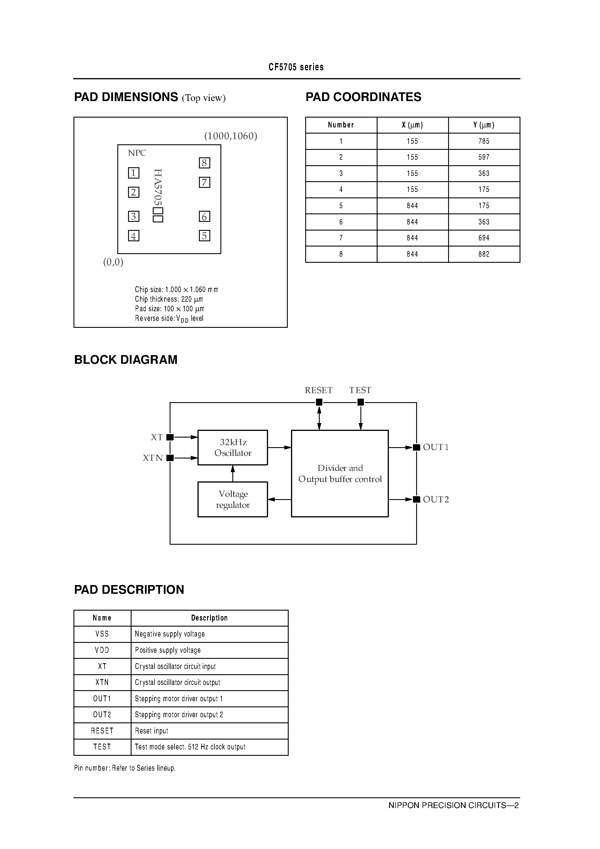 Даташит CF5705AE - Analog Watch Stepping Motor Driver страница 2