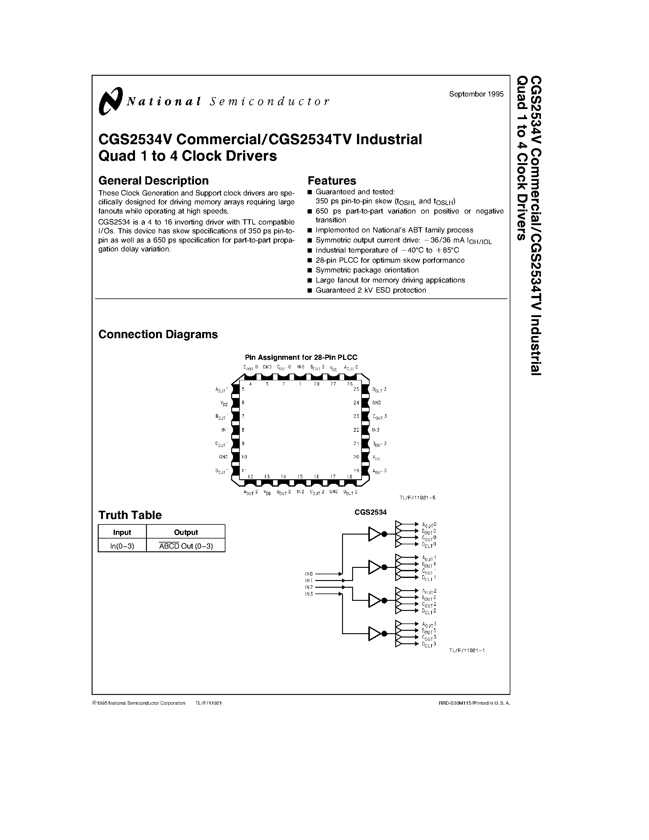 Datasheet CGS2534TV - Quad 1 to 4 Clock Drivers page 1