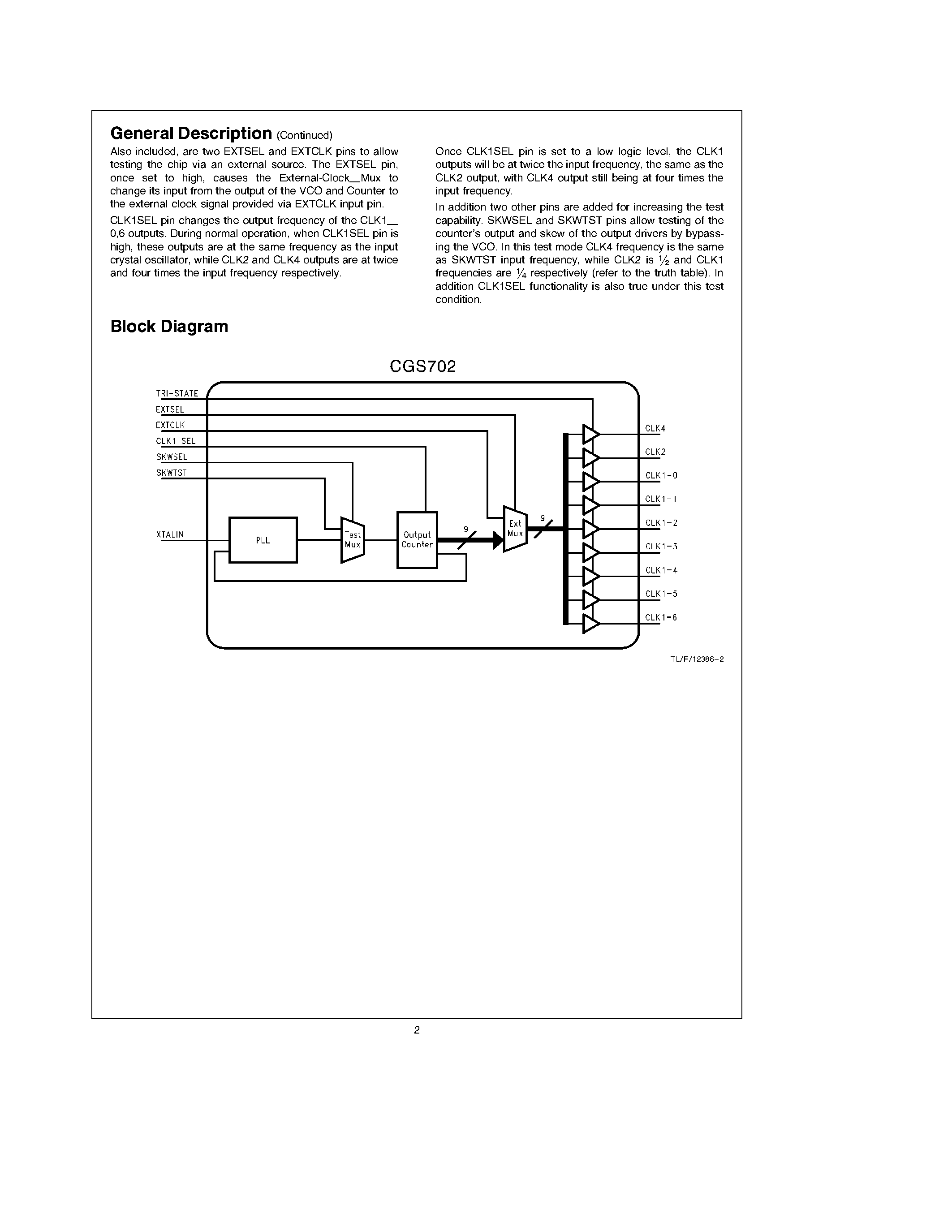 Datasheet CGS702V page 2 Datasheet CGS702V - Commercial Low Skew PLL 1 to 9 CMOS Clock Driver with Improved EMI page 2