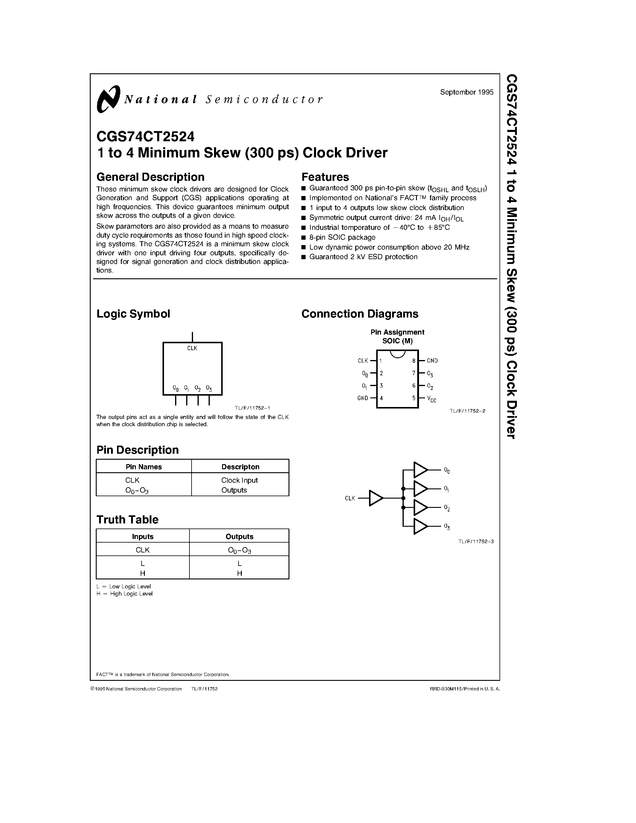 Datasheet CGS74CT2524 - 1 to 4 Minimum Skew (300 ps) Clock Driver page 1