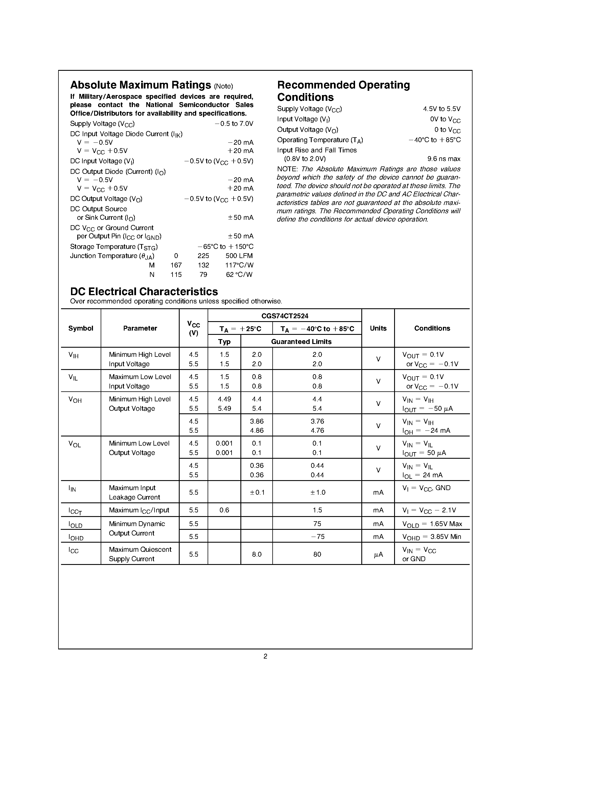 Datasheet CGS74CT2524 - 1 to 4 Minimum Skew (300 ps) Clock Driver page 2