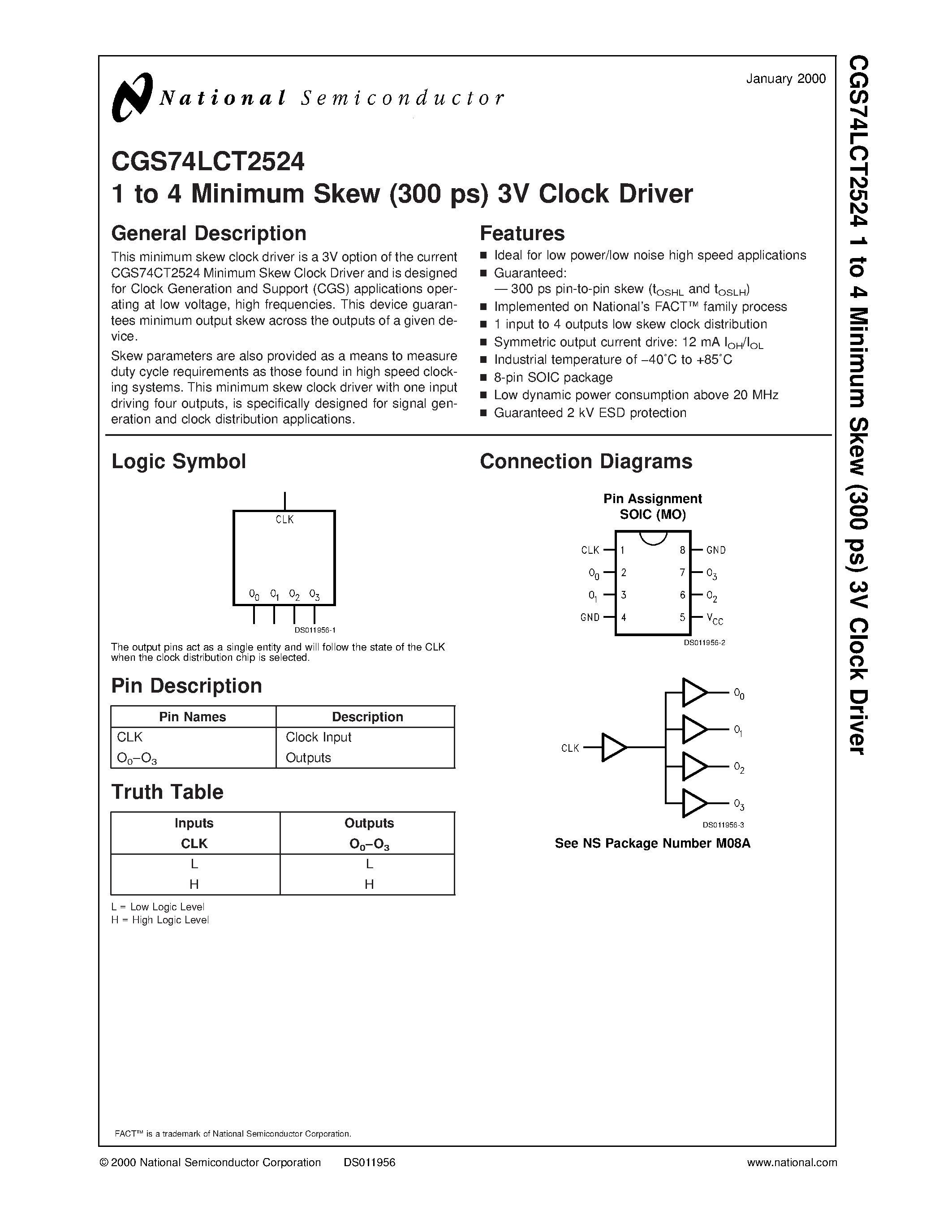 Datasheet CGS74LCT2524 - 1 to 4 Minimum Skew (300 ps) 3V Clock Driver page 1