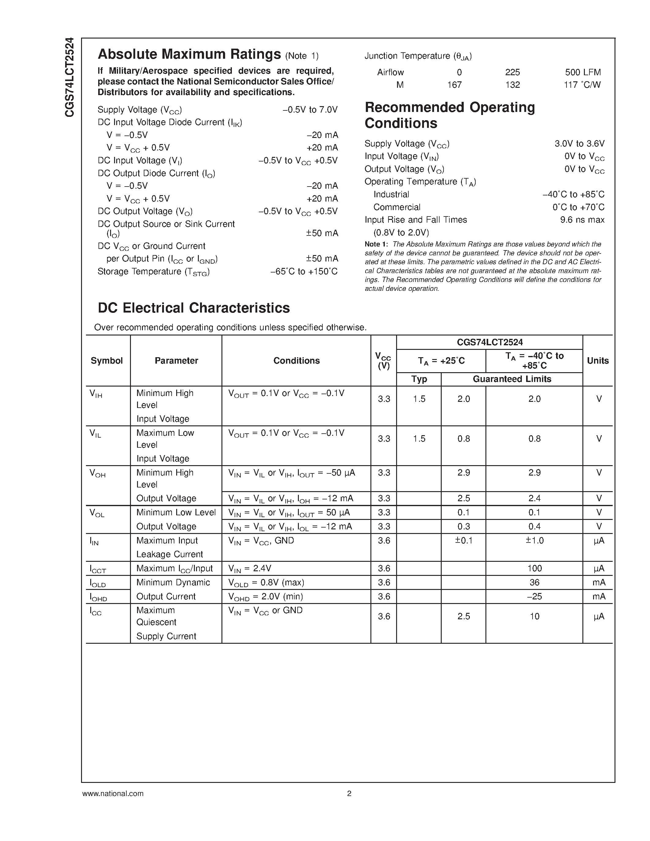 Datasheet CGS74LCT2524 - 1 to 4 Minimum Skew (300 ps) 3V Clock Driver page 2