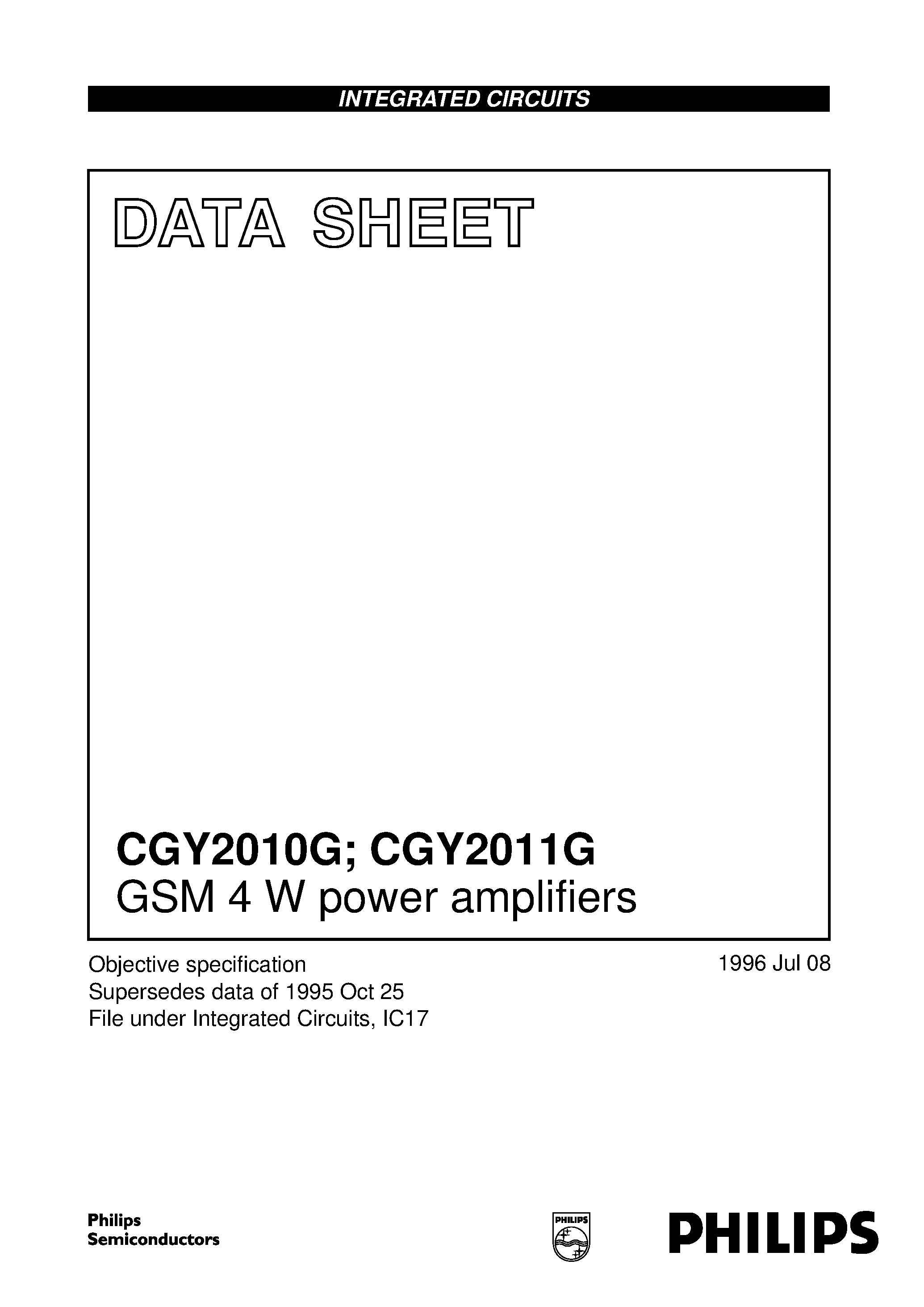 Даташит CGY2010G - GSM 4 W power amplifiers страница 1