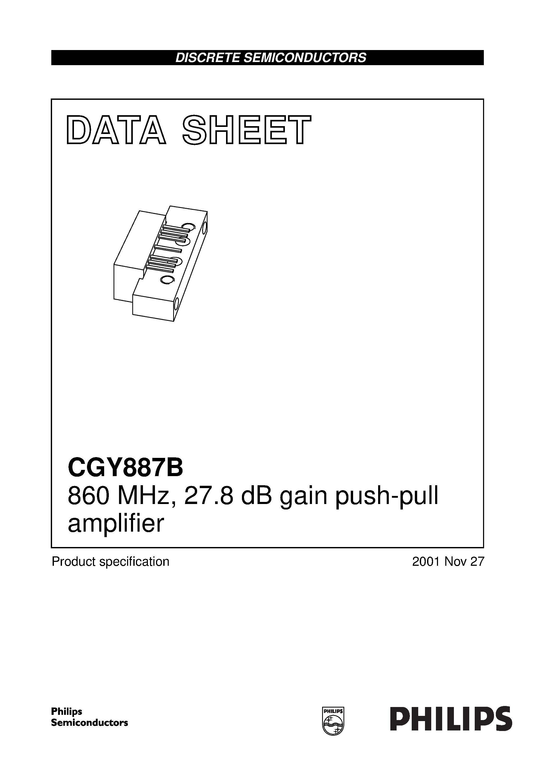 Даташит CGY887B - 860 MHz/ 27.8 dB gain push-pull amplifier страница 1