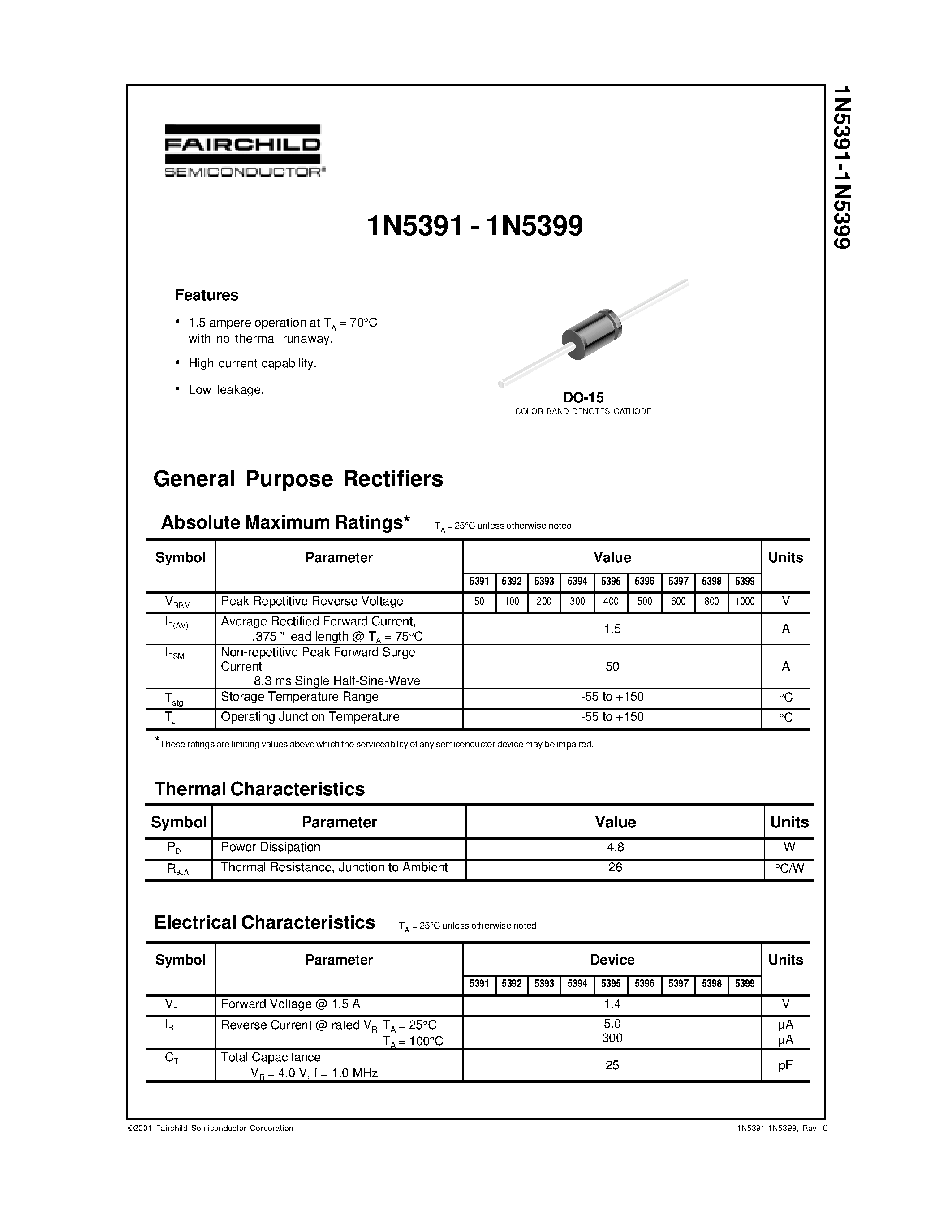 Datasheet 1N5391 - General Purpose Rectifiers page 1
