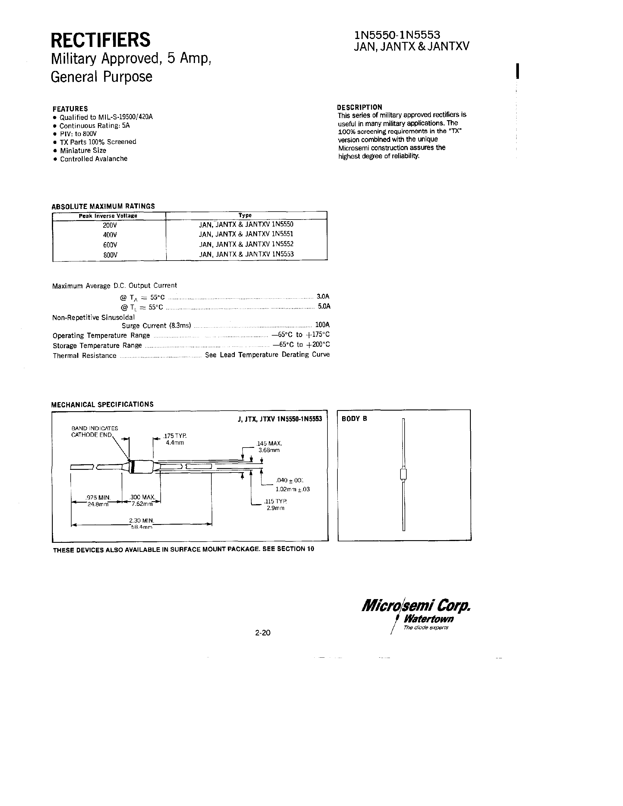 Datasheet 1N5551 page 1 Datasheet 1N5551 - RECTIFIERS page 1