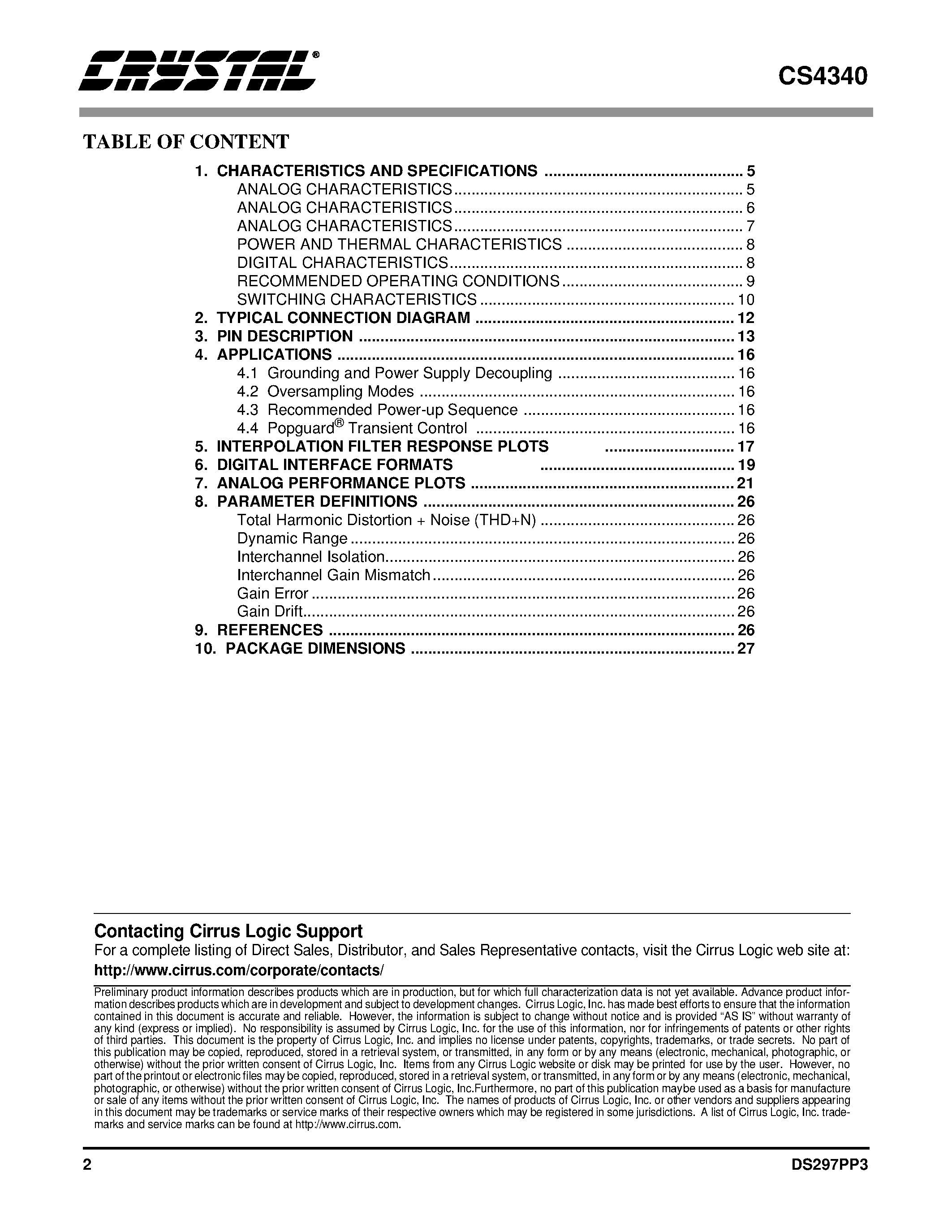 Datasheet CDB4340 - 24-Bit/ 96 kHz Stereo DAC for Audio page 2