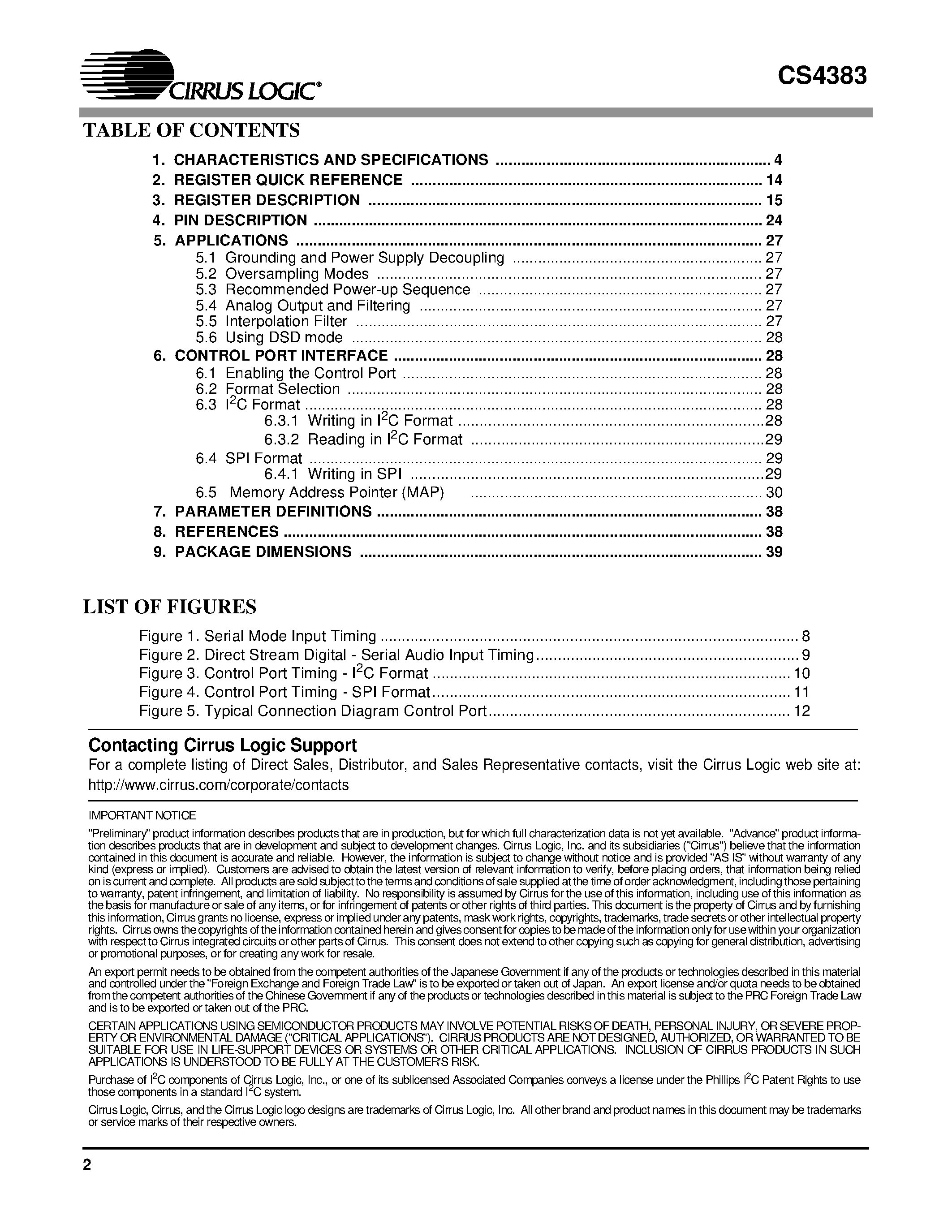 Datasheet CDB4383 - 114 dB/ 192 kHz 8-Channel D/A Converter page 2
