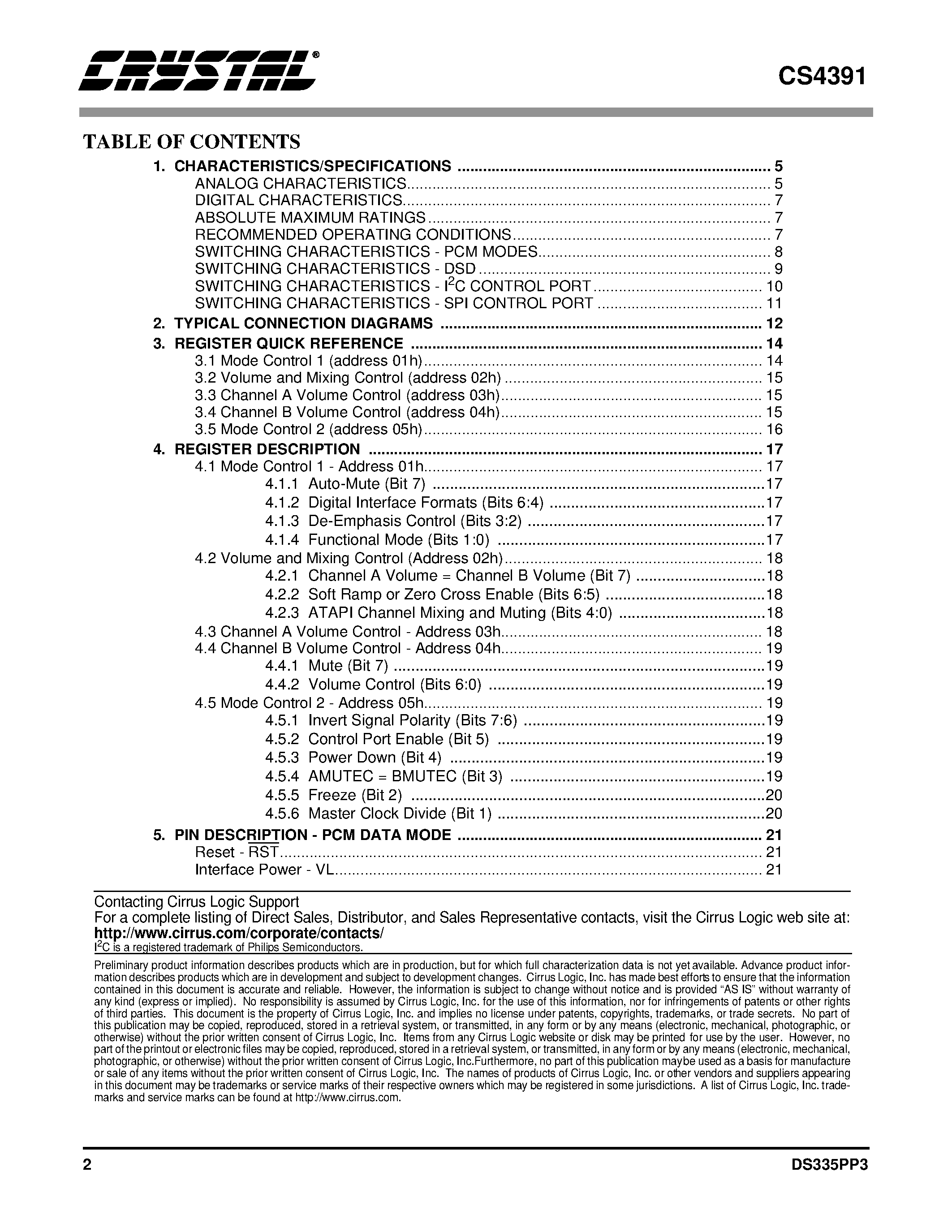 Даташит CDB4391 - 24-Bit/ 192 kHz Stereo DAC with Volume Control страница 2