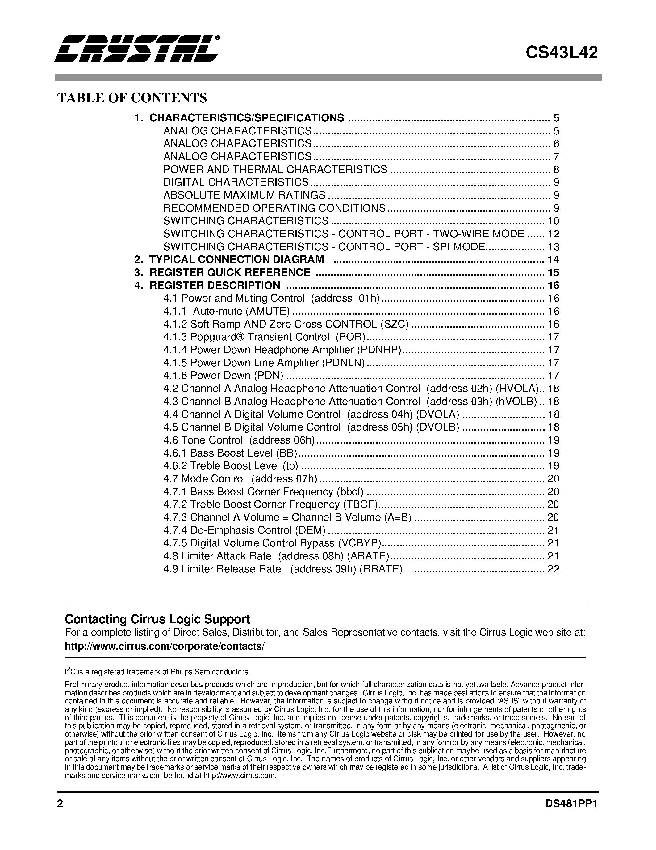 Даташит CDB43L42 - Low Voltage/Stereo DAC With Headphone Amp страница 2