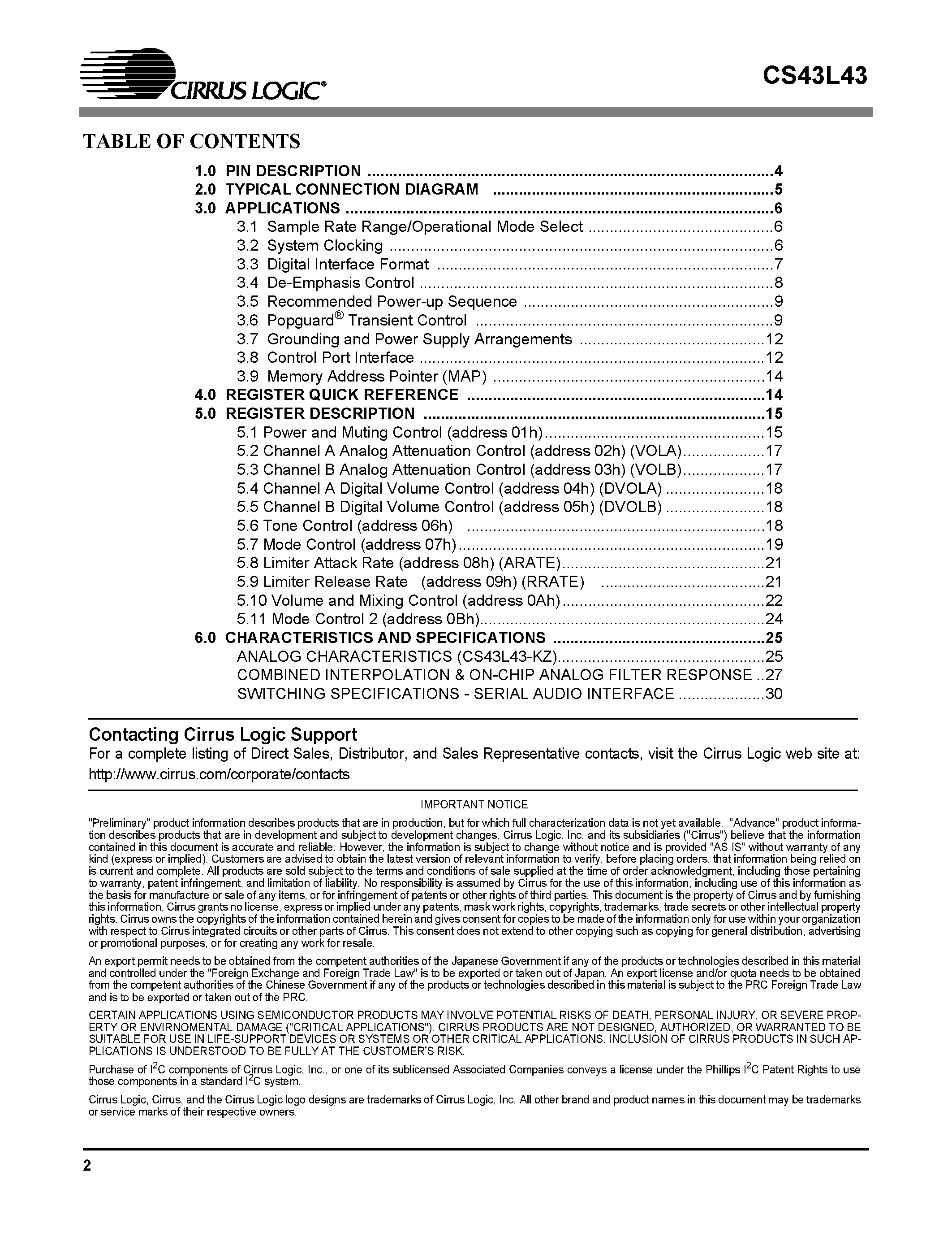Даташит CDB43L43 - Low Voltage/Stereo DAC With Headphone Amp страница 2