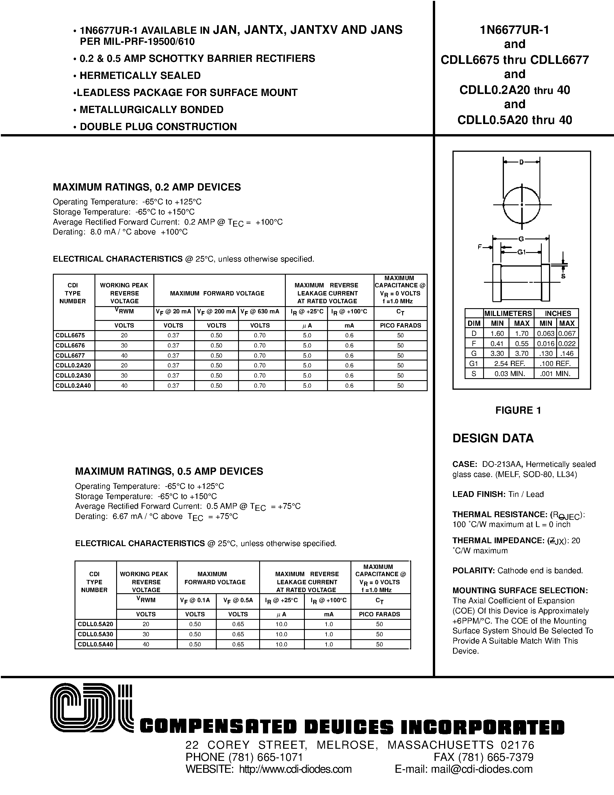 Datasheet CDLL05A30 - 0.2 & 0.5 AMP SCHOTTKY BARRIER RECTIFIERS page 1