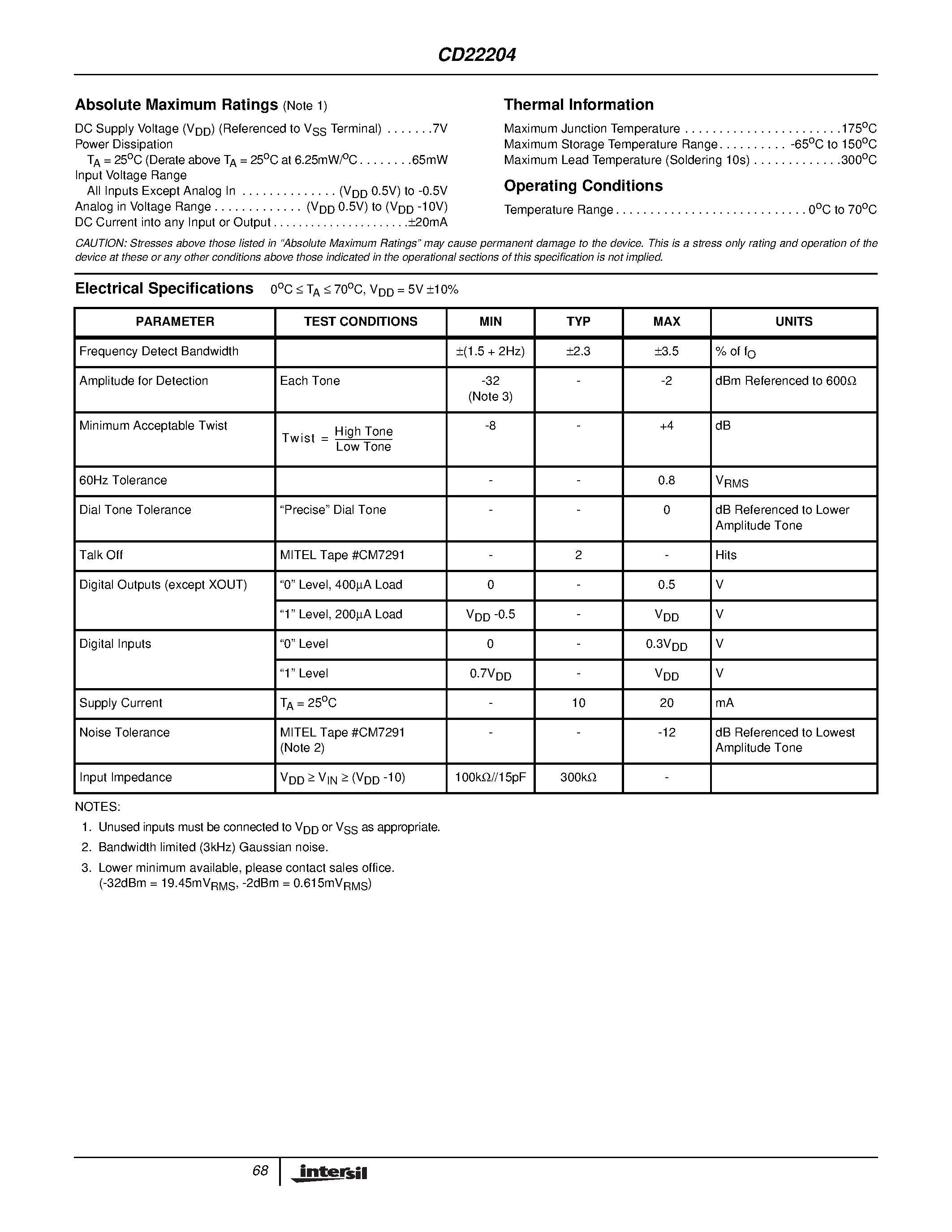 Даташит на микросхему CD22204E страница 2 Даташит CD22204E - 5V Low Power Subscriber DTMF Receiver страница 2