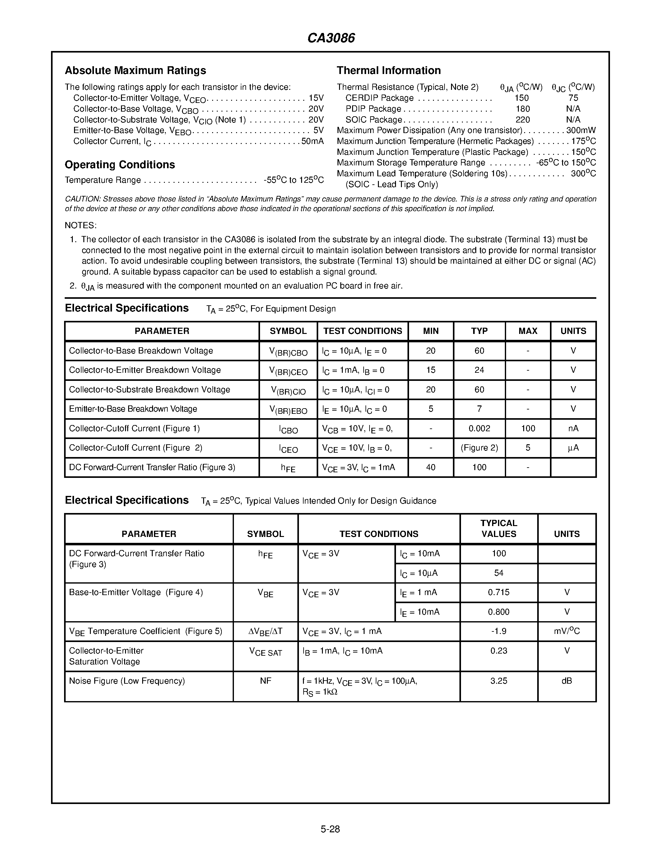 Даташит CD3086 - General Purpose NPN Transistor Array страница 2