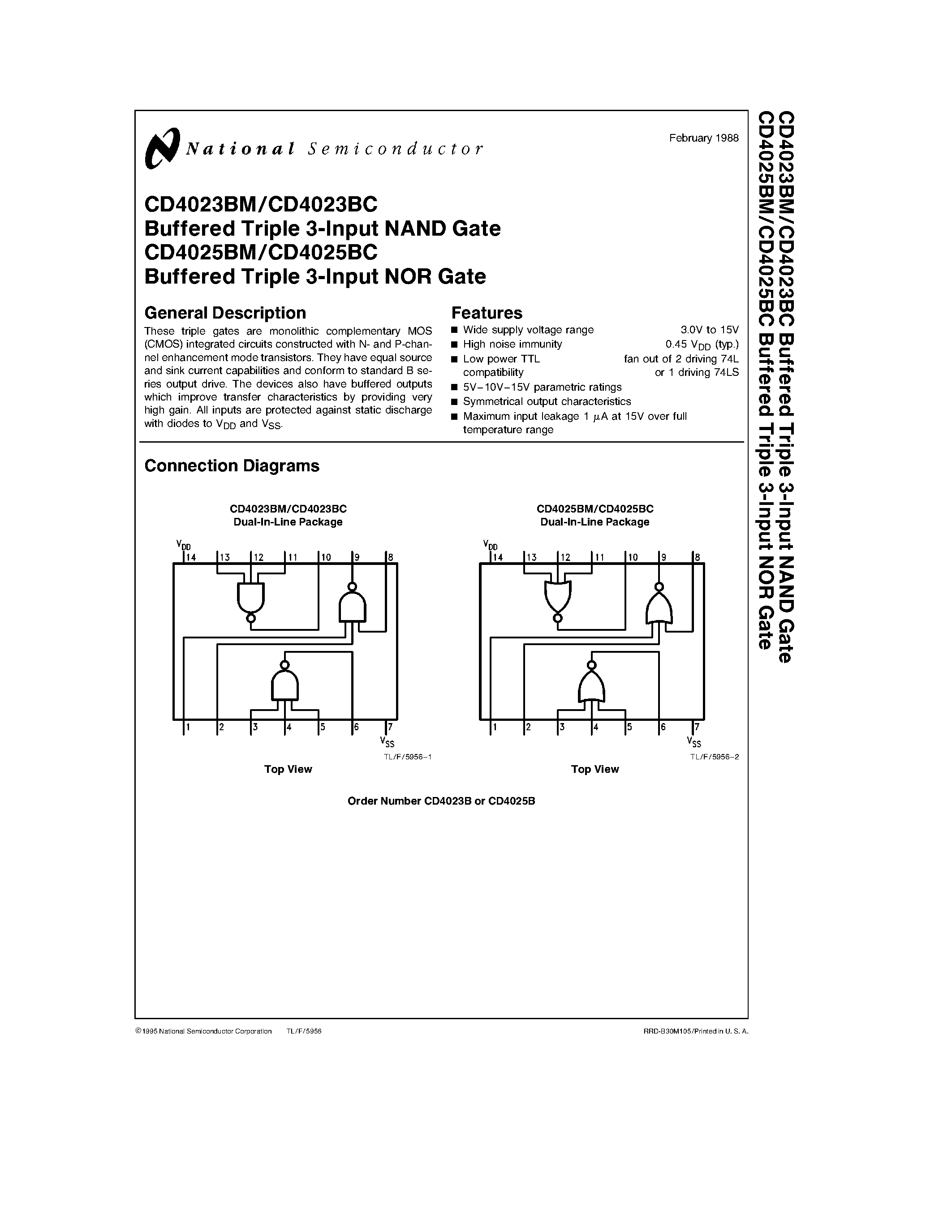 Даташит CD4023B - Buffered Triple 3-Input NAND/NOR Gate страница 1
