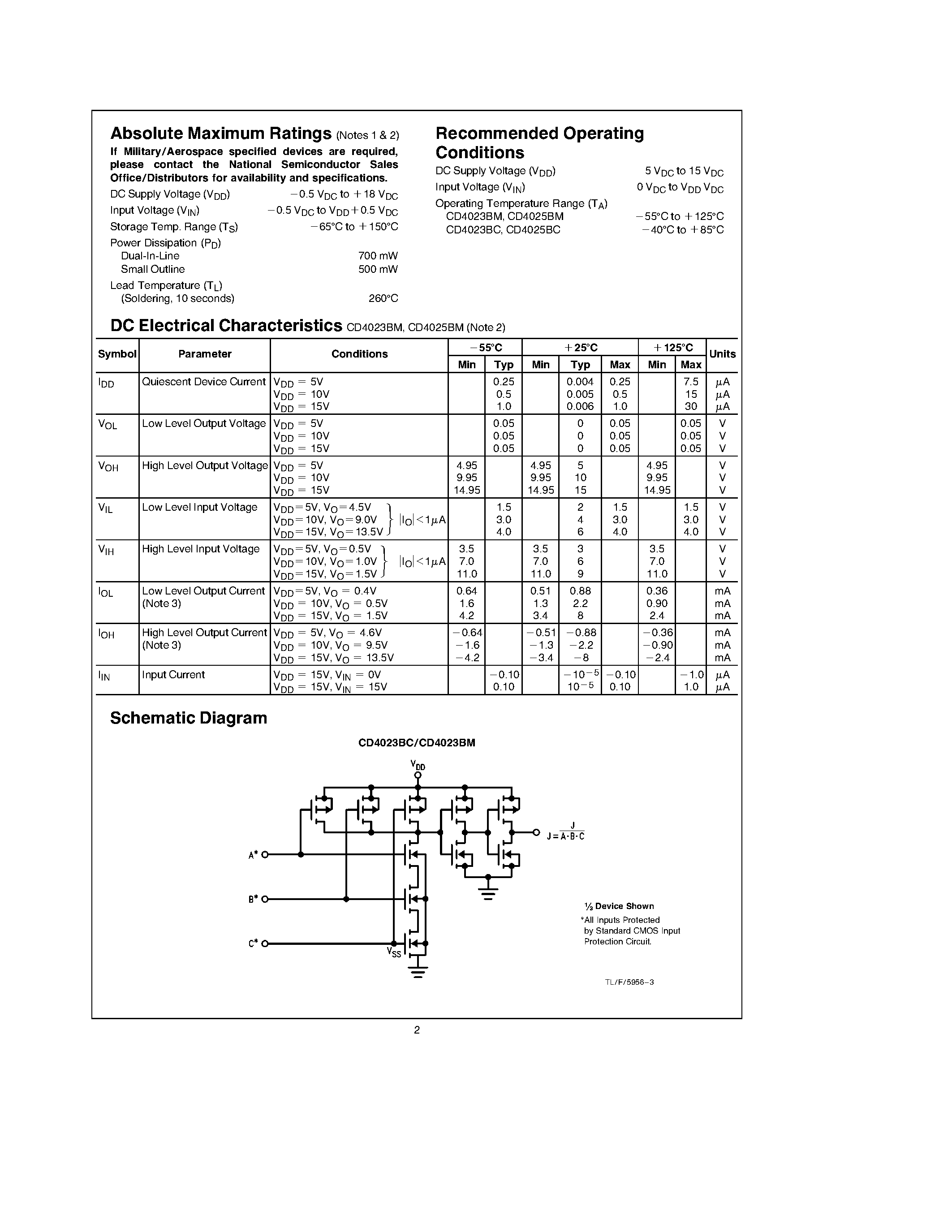 Даташит на микросхему CD4023BM страница 2 Даташит CD4023BM - Buffered Triple 3-Input NAND/NOR Gate страница 2