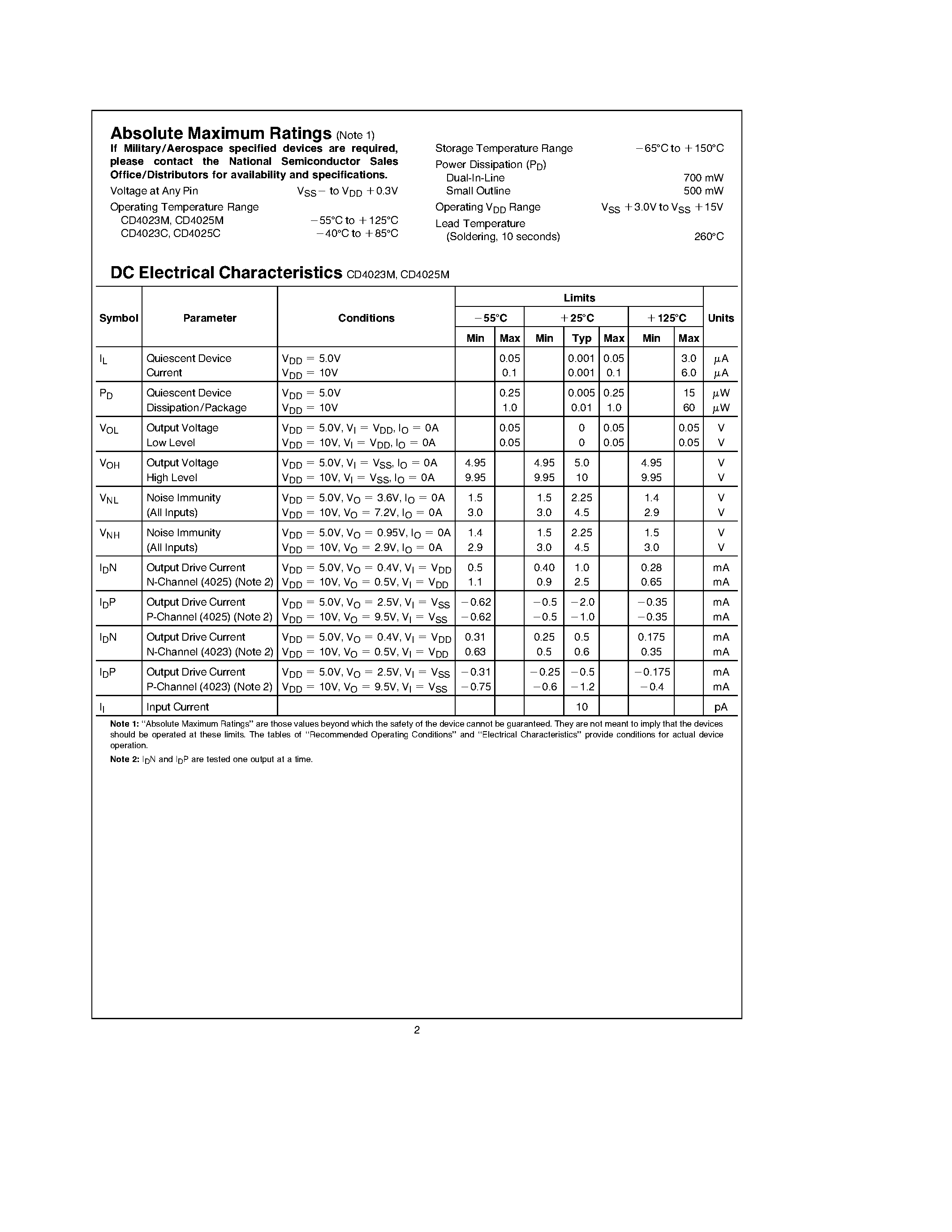 Даташит CD4023M - Triple 3-Input NAND(NOR) Gate страница 2