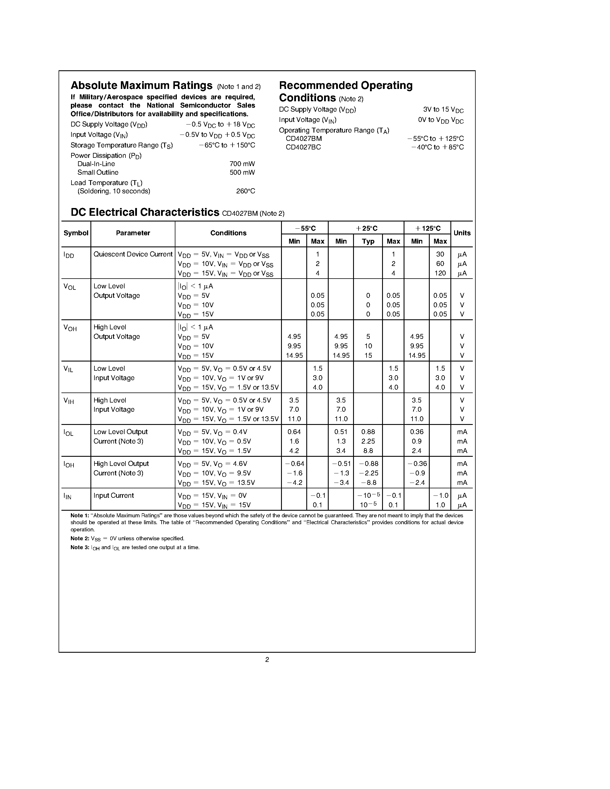 Datasheet CD4027 page 2 Datasheet CD4027 - Dual J-K Master/Slave Flip-Flop with Set and Reset page 2