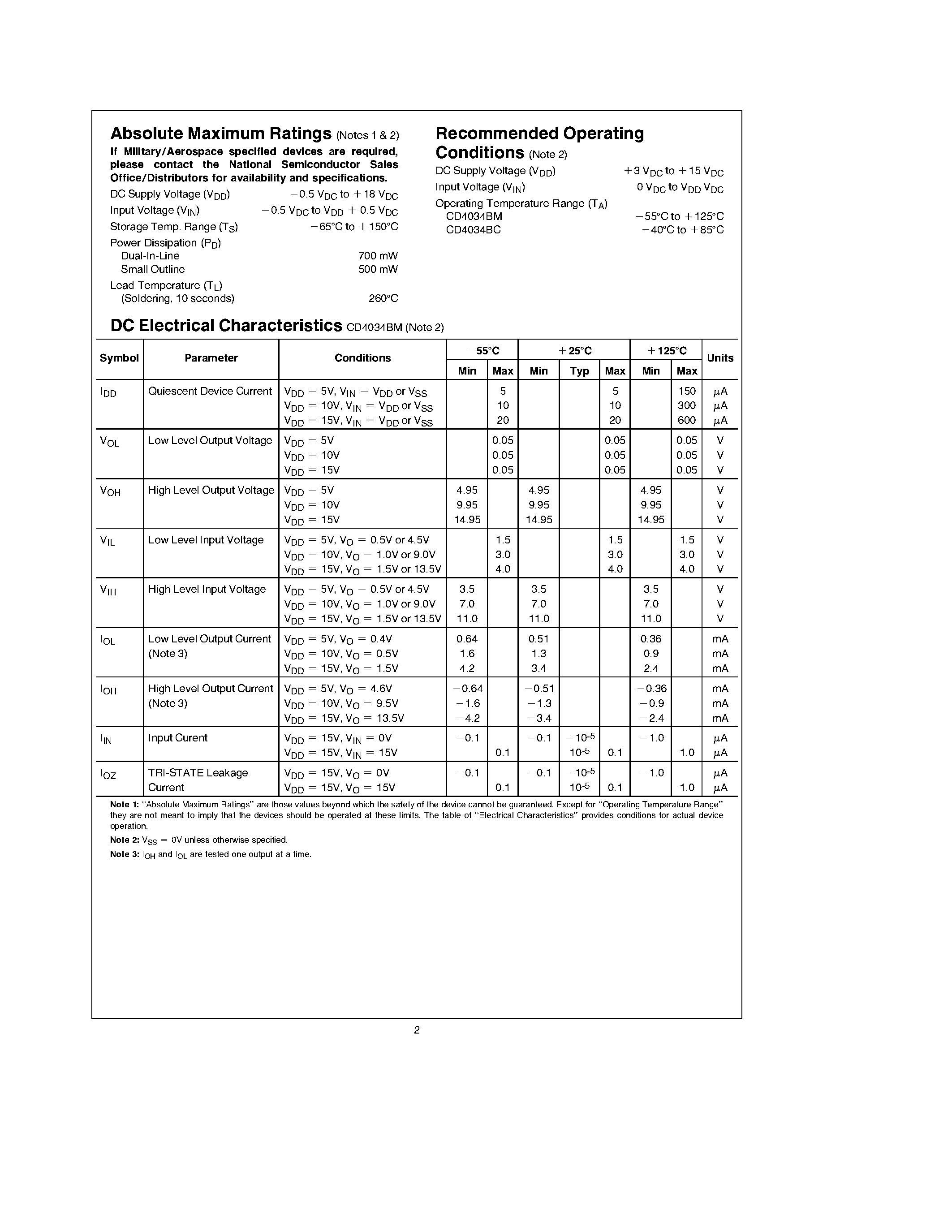 Даташит CD4034BM - 8-Stage TRI-STATE Bidirectional Parallel/Serial Input/Output Bus Register страница 2