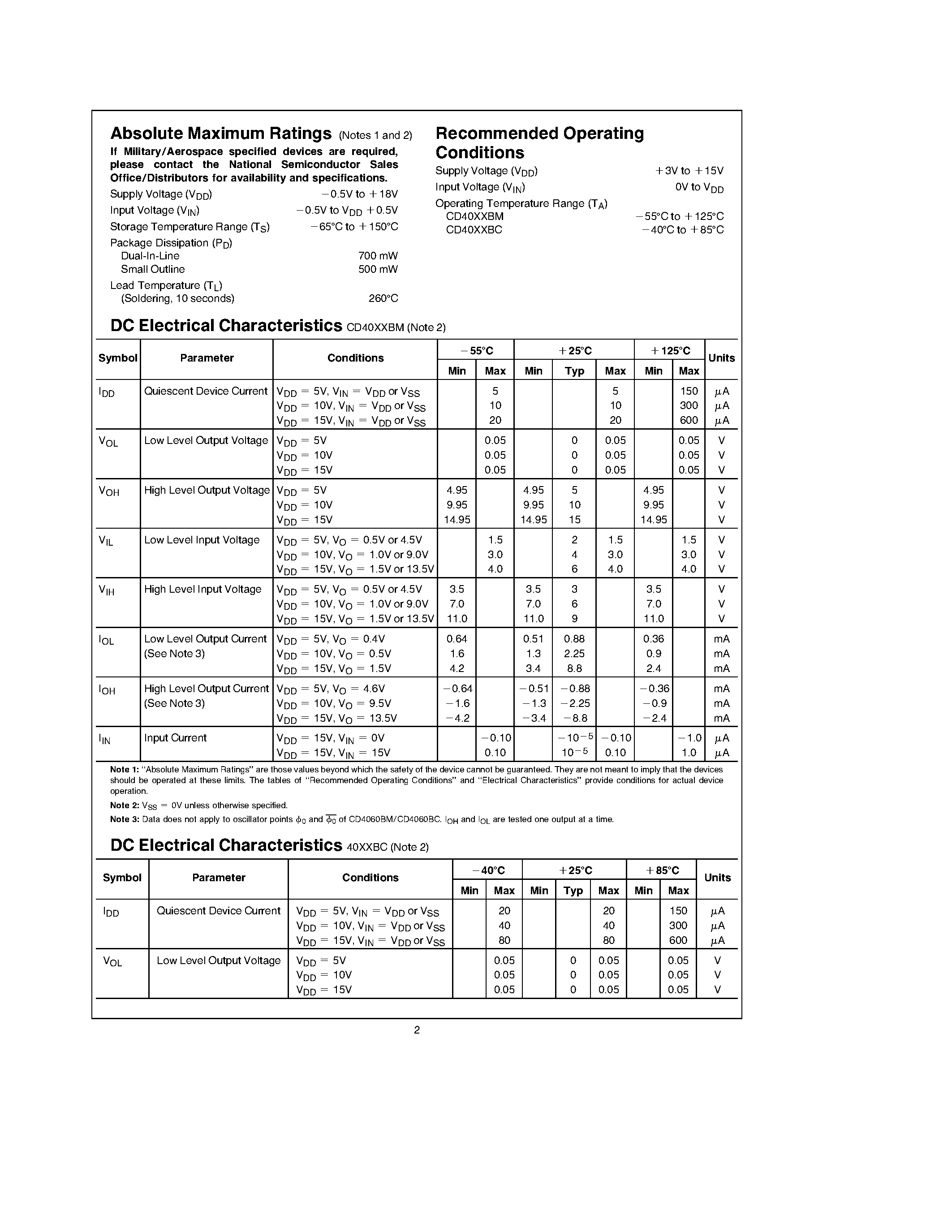 Datasheet CD4040BCN page 2 Datasheet CD4040BCN - 14-Stage Ripple Carry Binary Counters . 12-Stage Ripple Carry Binary Counters . 14-Stage Ripple Carry Binary Counters page 2