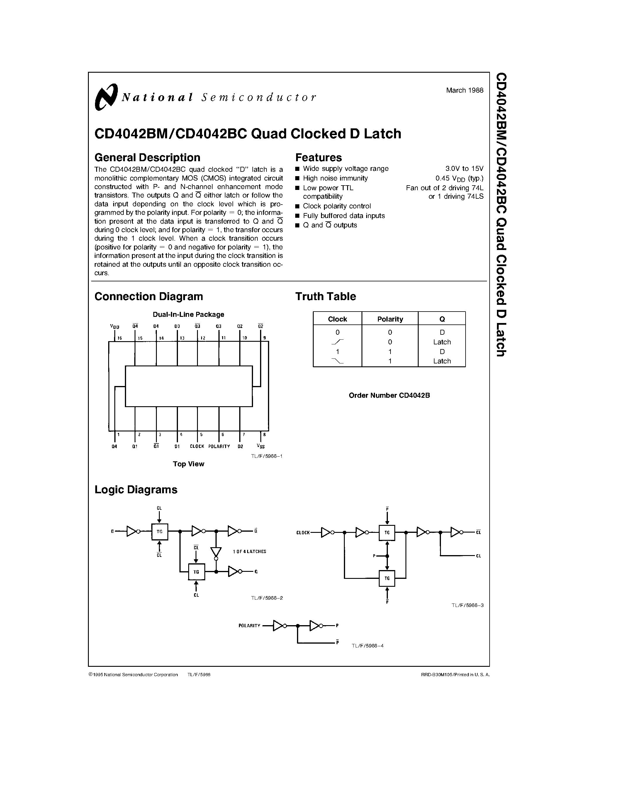 Даташит CD4042BM - Quad Clocked D Latch страница 1