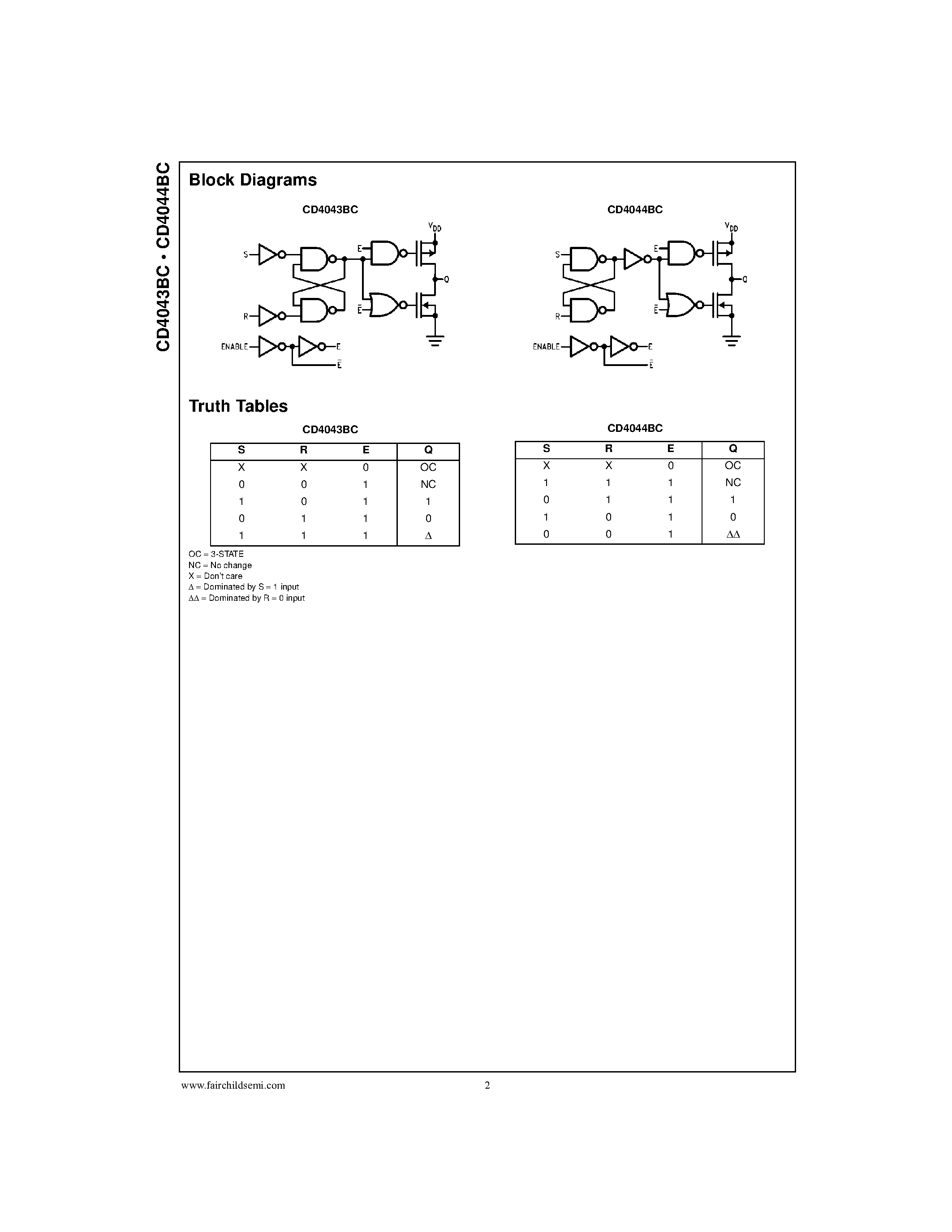 Даташит на микросхему CD4043 страница 2 Даташит CD4043 - Quad 3-STATE NOR R/S Latches . Quad 3-STATE NAND R/S Latches страница 2