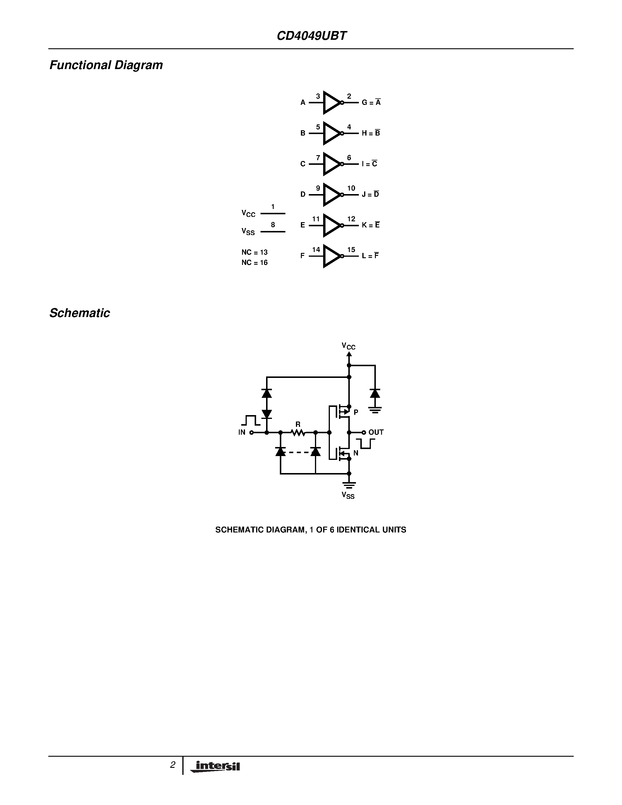 Даташит CD4049UBKTR - CMOS Hex Buffer/Converter страница 2