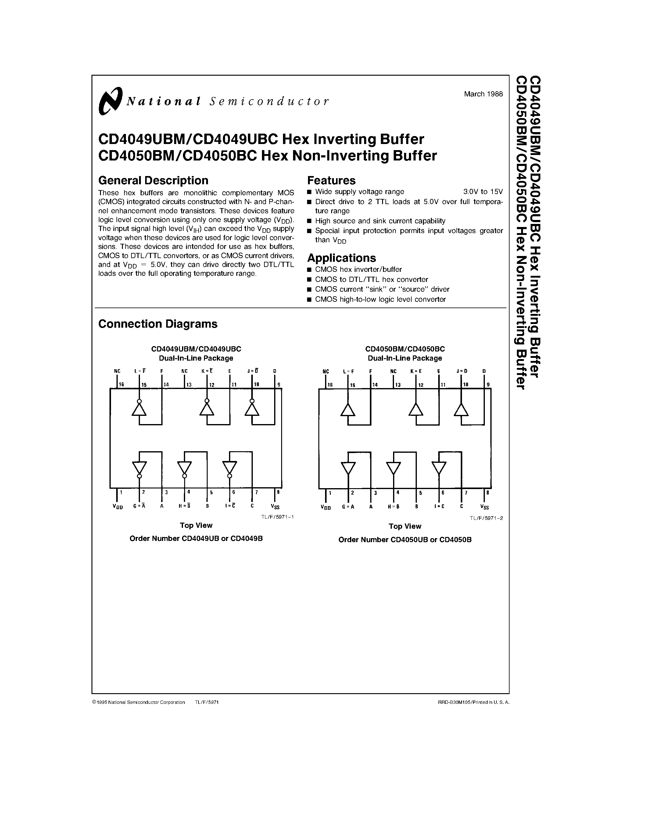 Даташит CD4049UBM - Hex (Non-Inverting)Inverting Buffer страница 1